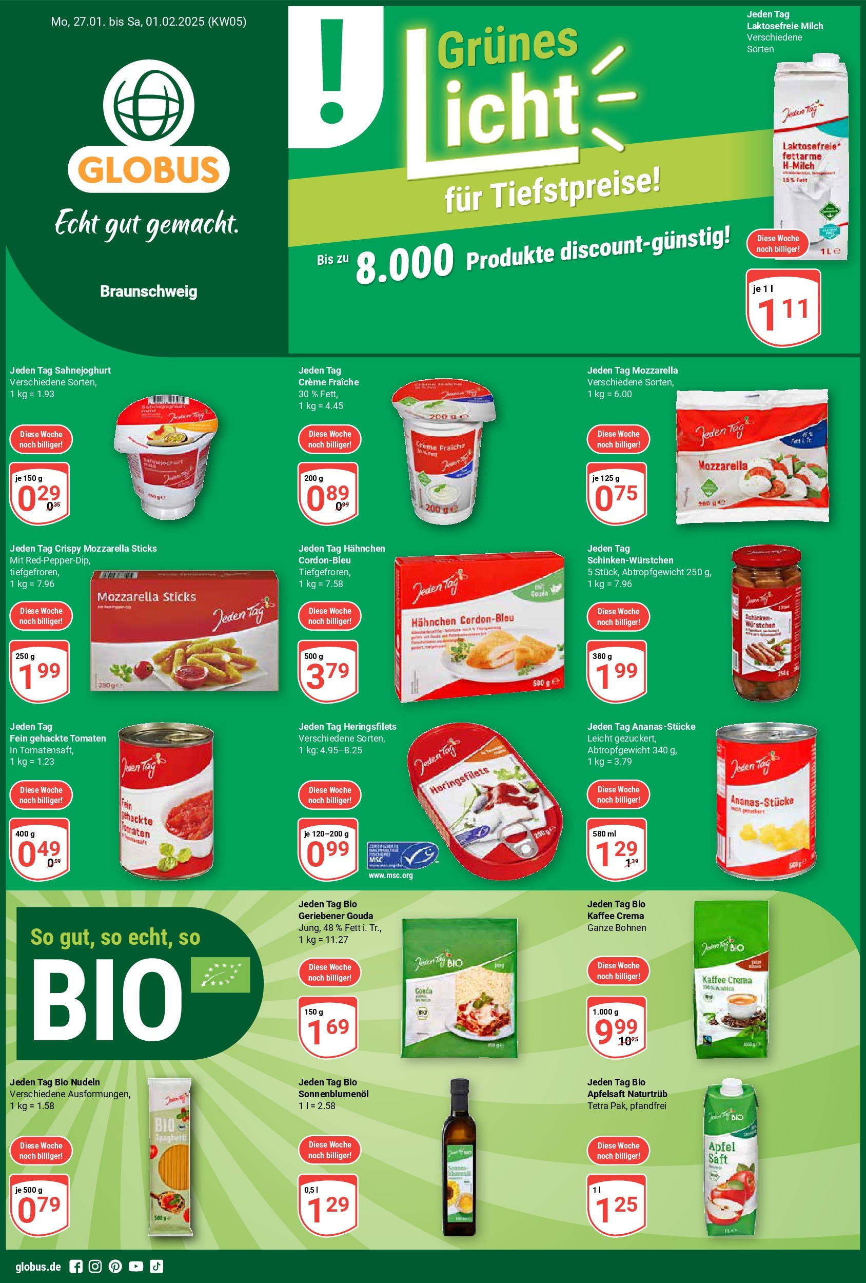 Globus - Braunschweig, Otto-von-Guericke Straße 11 (ab 27.01.2025) » Angebote online | Seite: 1 | Produkte: Hahnchen, Mozzarella, Creme, Schinken