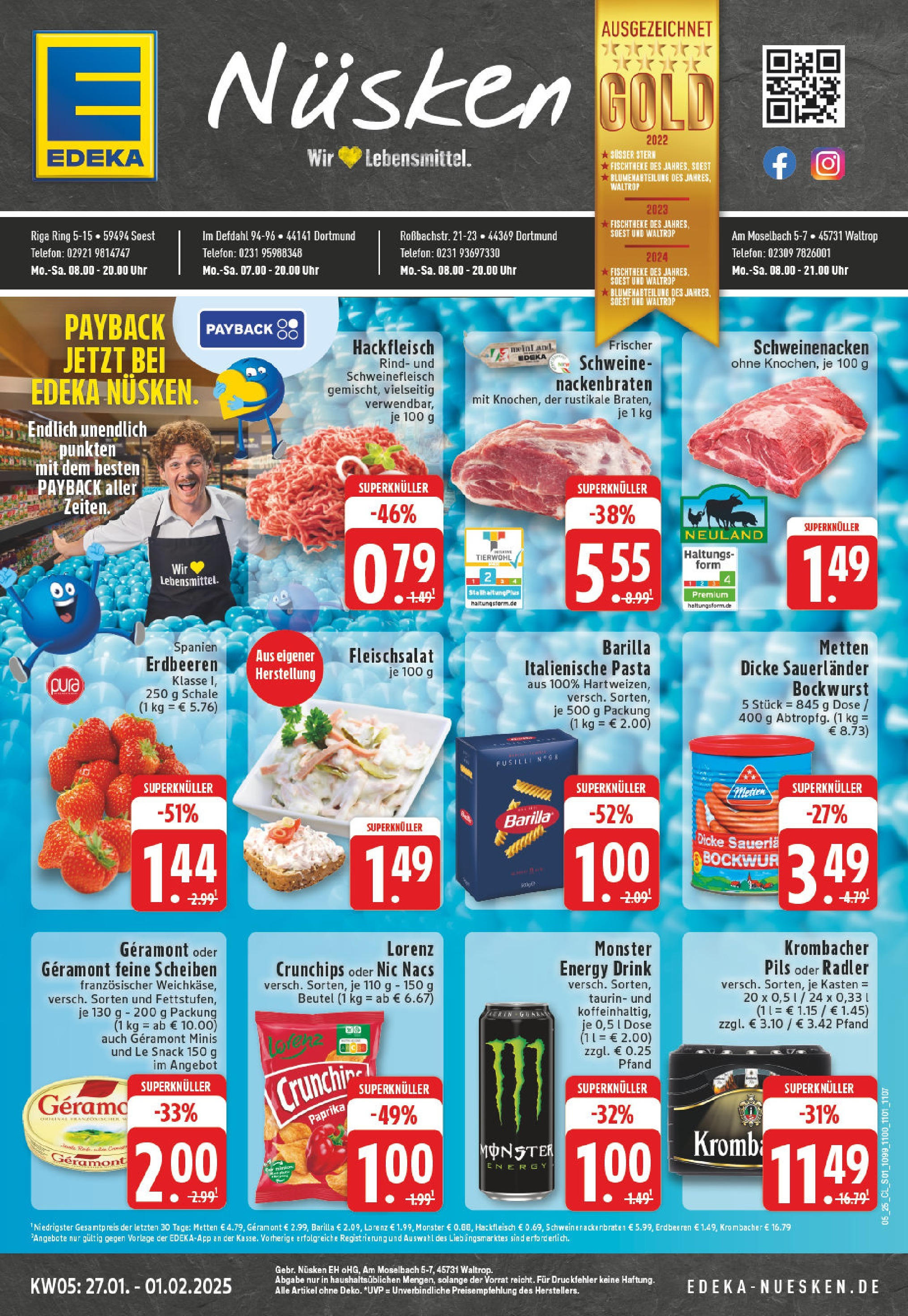 Edeka - Soest, Riga-Ring 5 (ab 27.01.2025) » Angebote Online | Seite: 1 | Produkte: Geramont, Energy, Radler, Erdbeeren