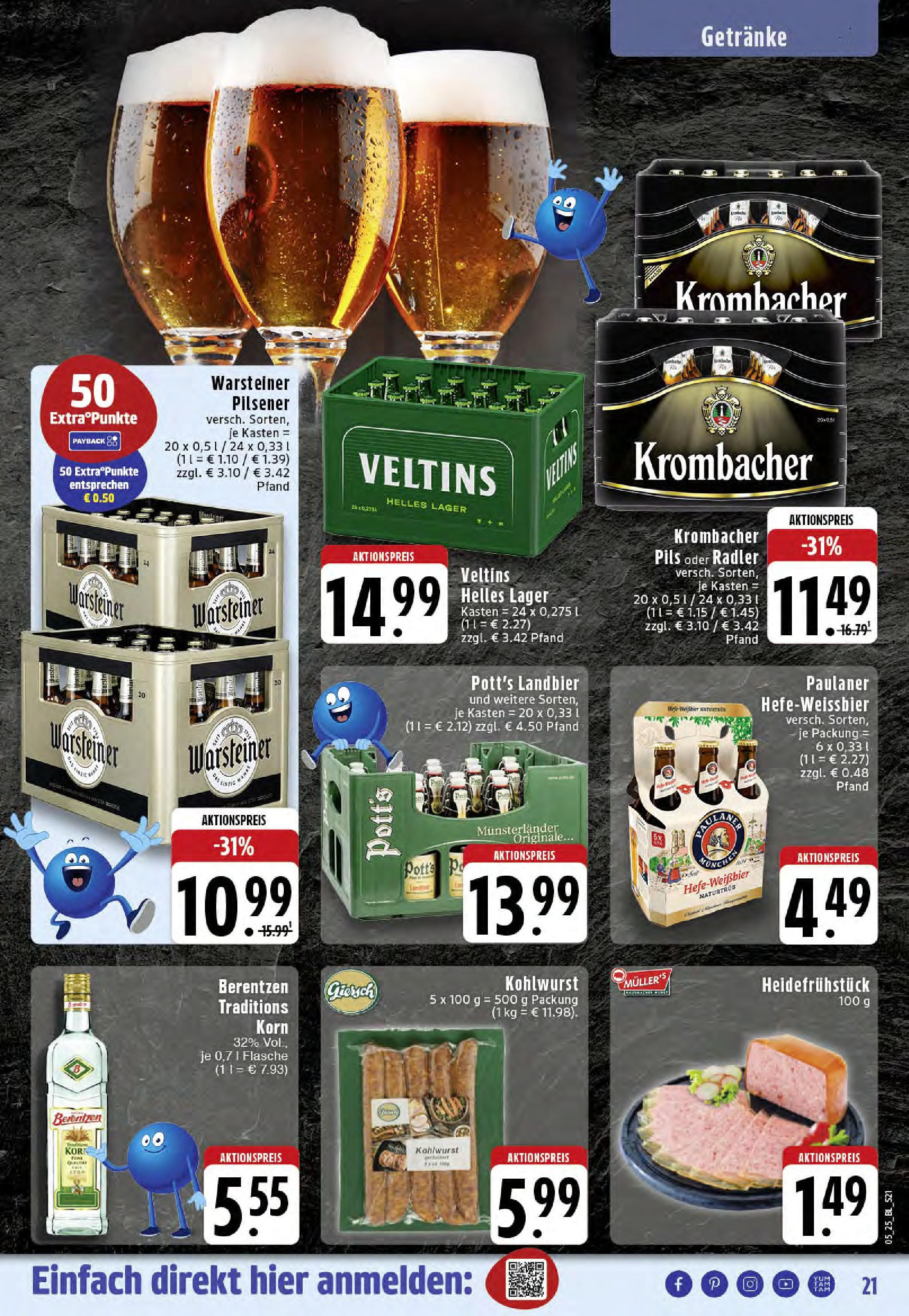 Edeka - Rheine, Felsenstraße 1 (ab 27.01.2025) » Angebote Online | Seite: 21 | Produkte: Radler, Krombacher, Paulaner, Berentzen