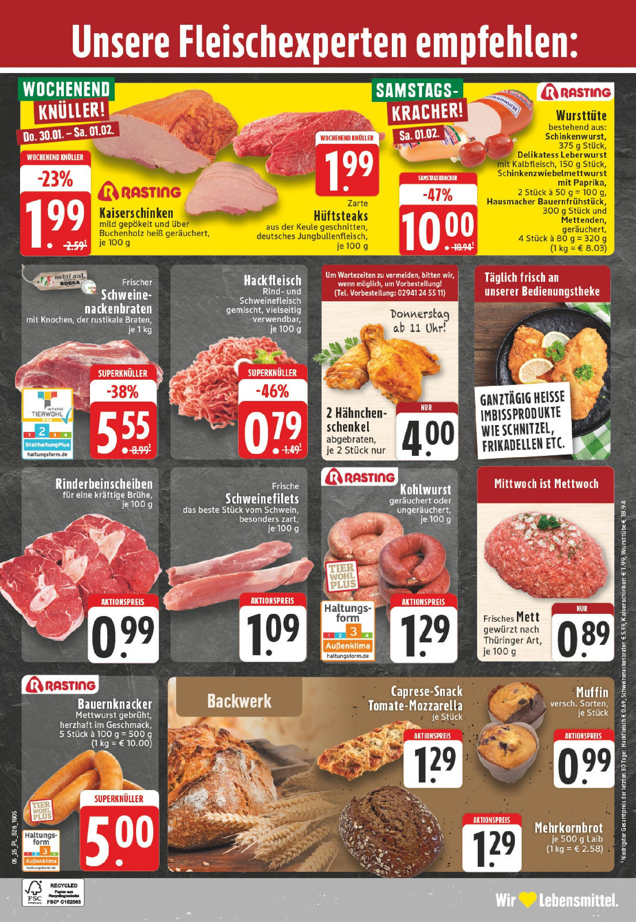 Edeka - Lippstadt, Otto-Hahn-Straße 1 (ab 27.01.2025) » Angebote Online | Seite: 28 | Produkte: Schnitzel, Schweinefleisch, Uhr, Hackfleisch