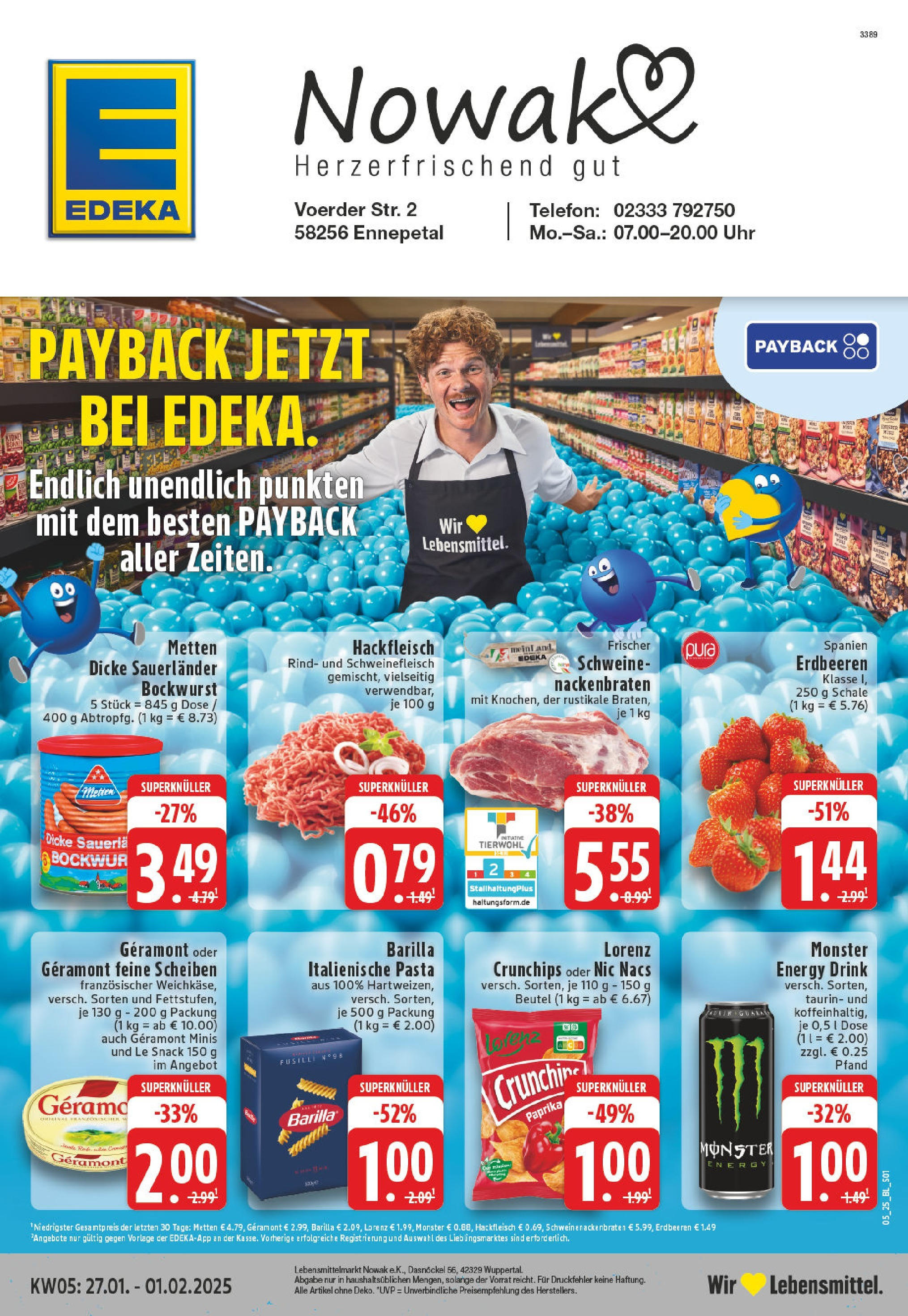 Edeka - Ennepetal, Voerder Straße 2 (ab 27.01.2025) » Angebote Online | Seite: 1 | Produkte: Bockwurst, Geramont, Energy, Uhr