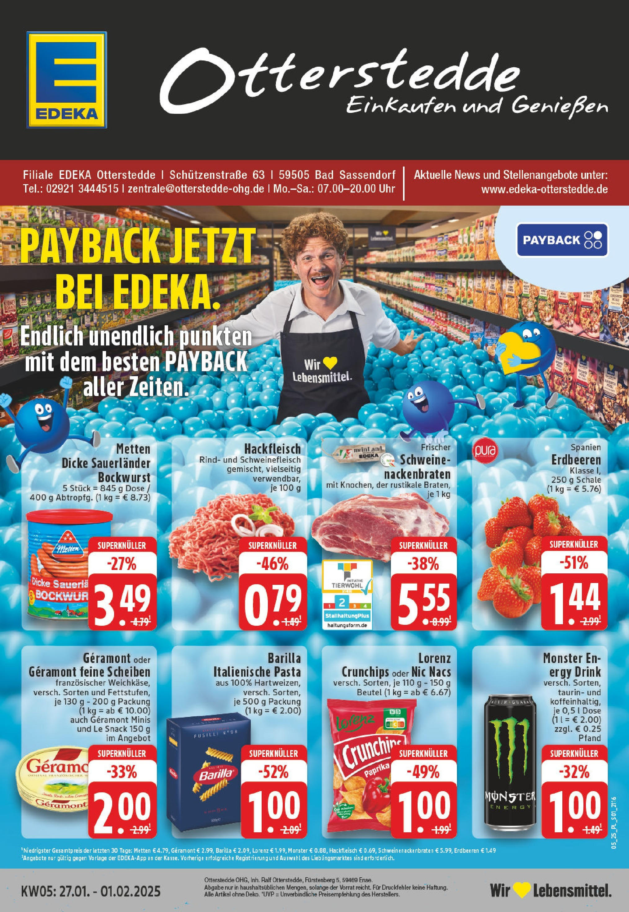 Edeka - Bad Sassendorf, Schützen Straße 6 (ab 27.01.2025) » Angebote Online | Seite: 1 | Produkte: Barilla, Monster, Uhr, Hackfleisch