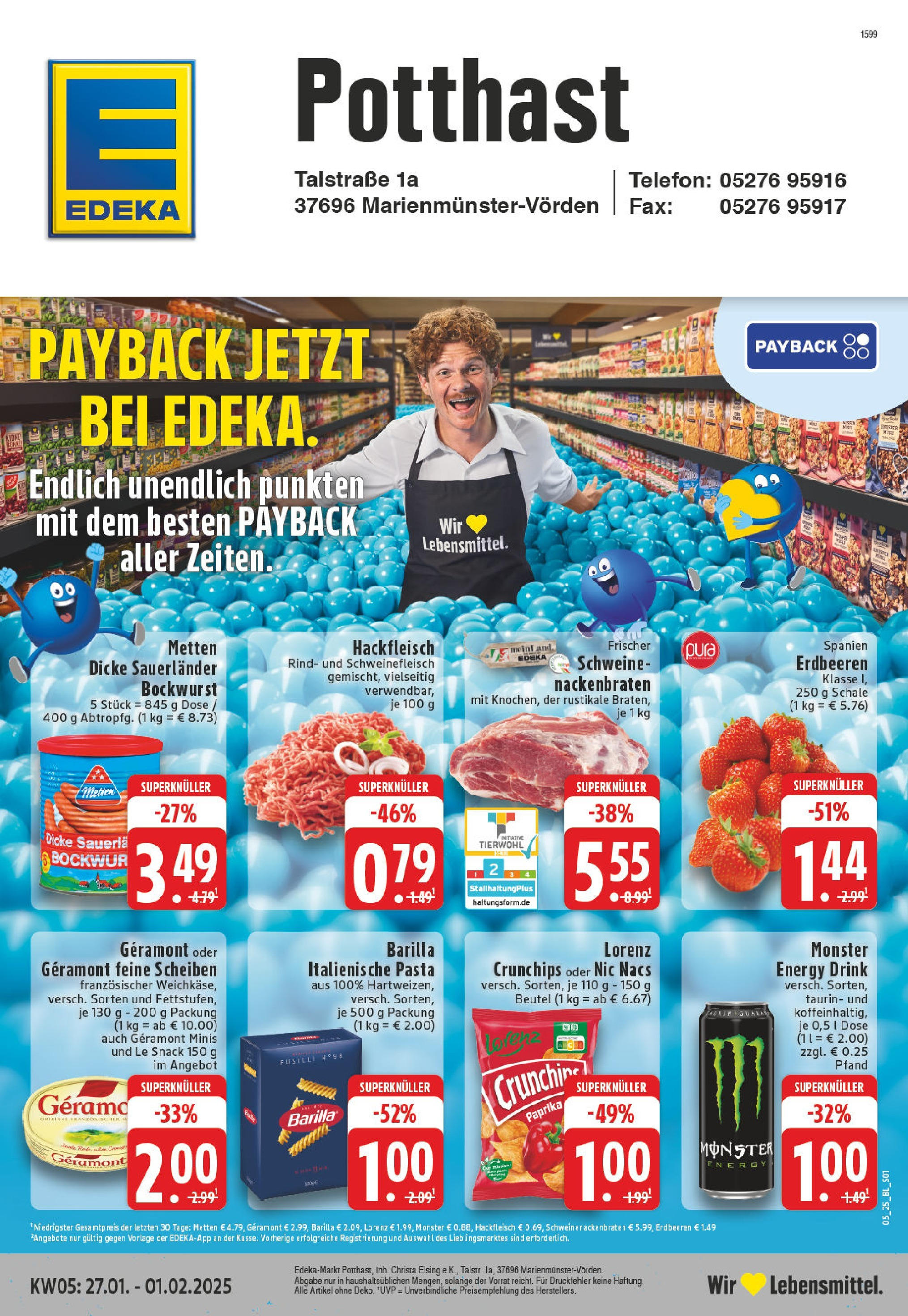 Edeka - Marienmuenster-Voerden, Talstraße 1 (ab 27.01.2025) » Angebote Online | Seite: 1 | Produkte: Barilla, Paprika, Schweinefleisch, Telefon