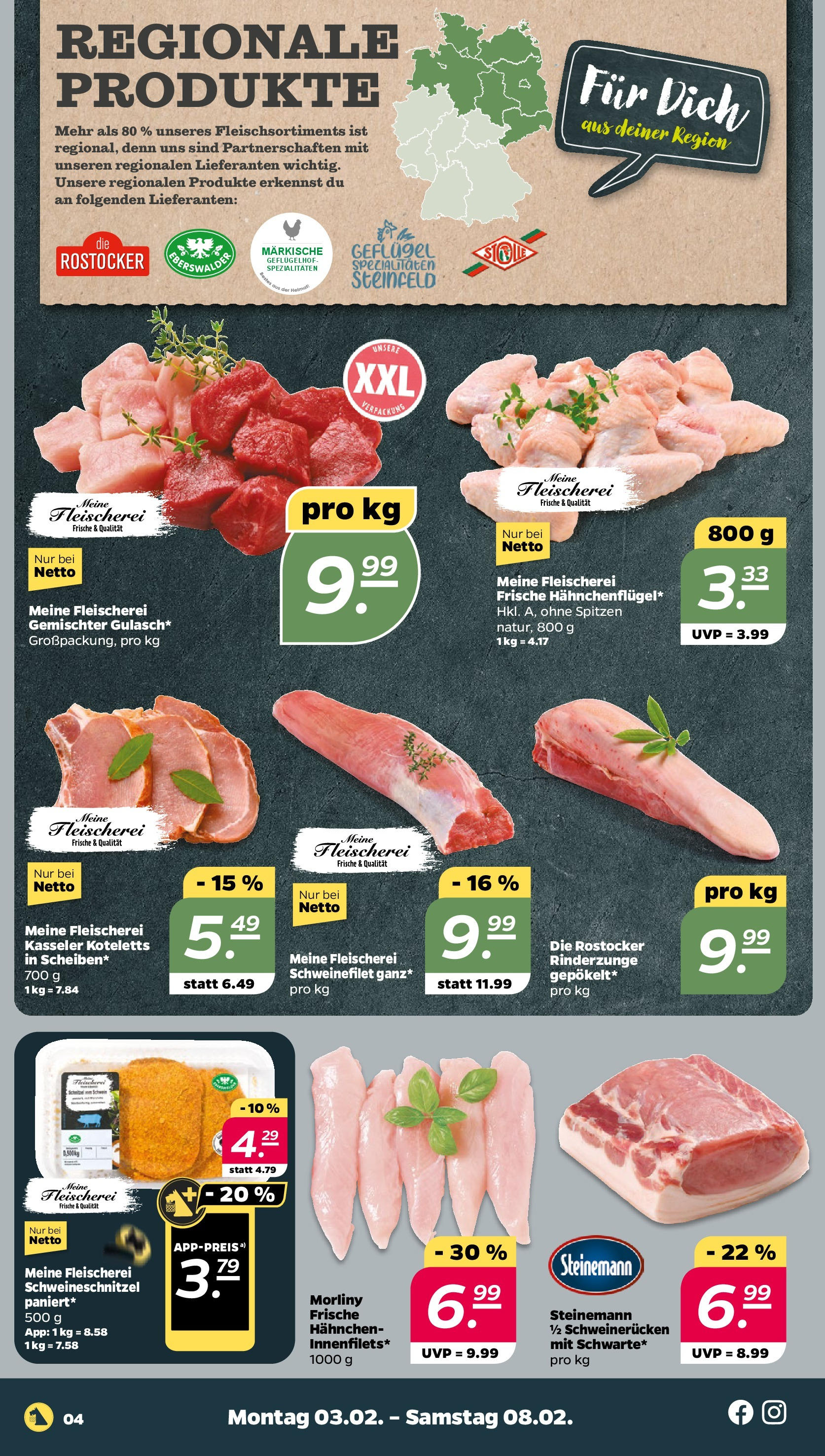 Netto - Netto APS : Wochenangebote ab 02.02.2025 → Angebote nächste Woche | Seite: 4 | Produkte: Hahnchen, Schweinefilet, Schweinerucken