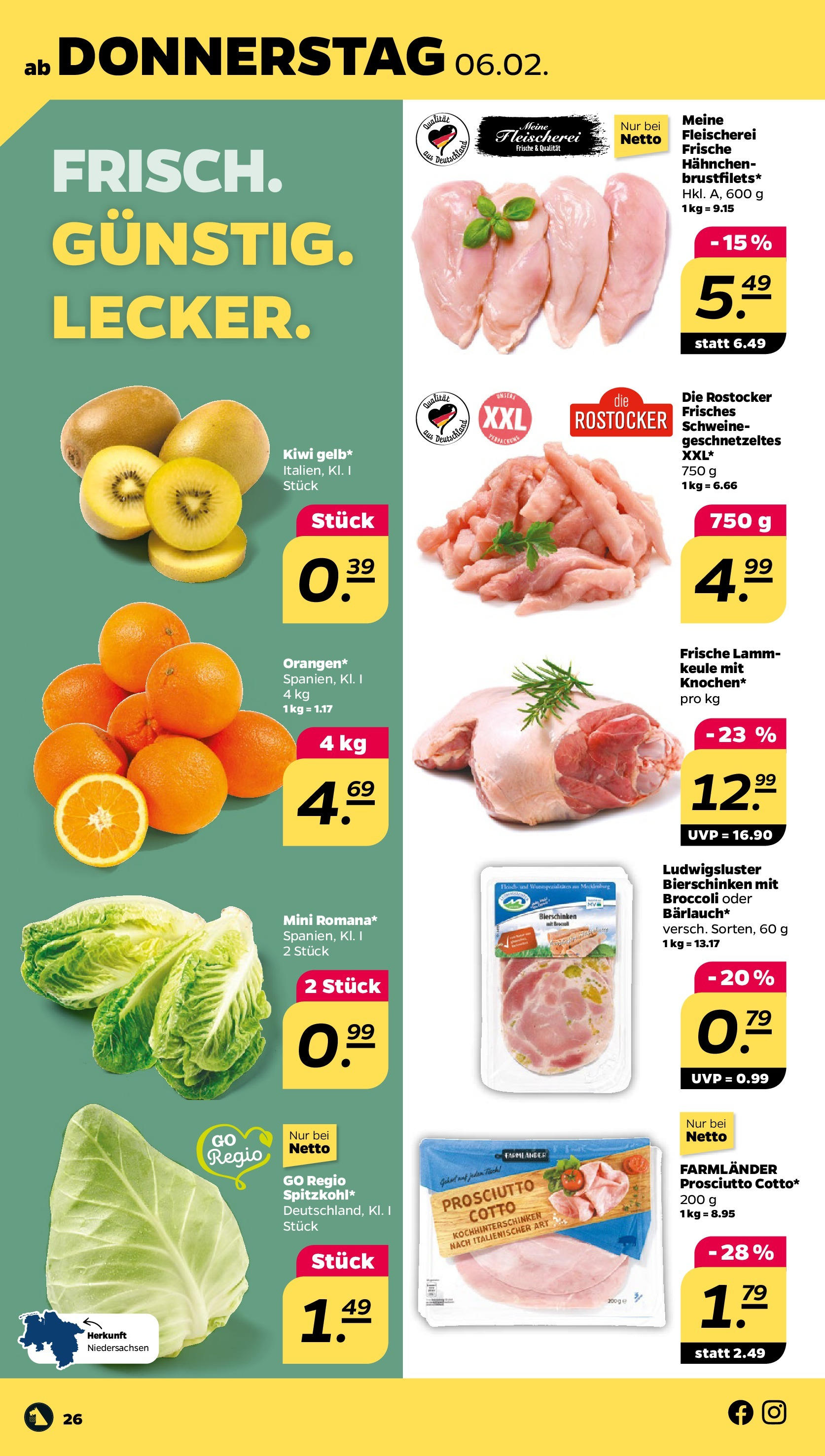 Netto - Netto APS : Wochenangebote ab 02.02.2025 → Angebote nächste Woche | Seite: 26 | Produkte: Hahnchen, Tisch, Kiwi