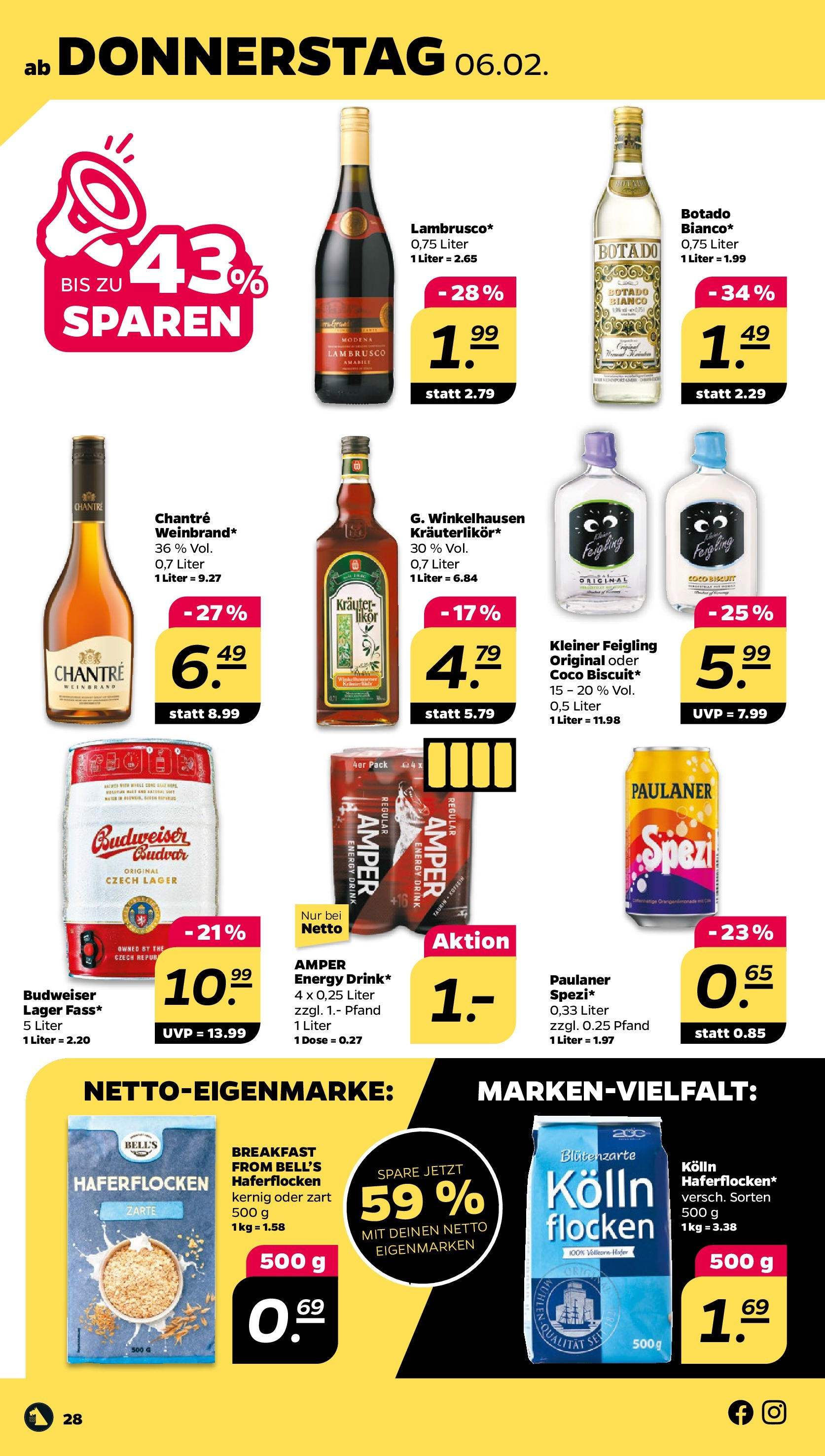 Netto - Netto APS : Wochenangebote ab 02.02.2025 → Angebote nächste Woche | Seite: 28 | Produkte: Energy, Kleiner feigling, Chantré, Paulaner