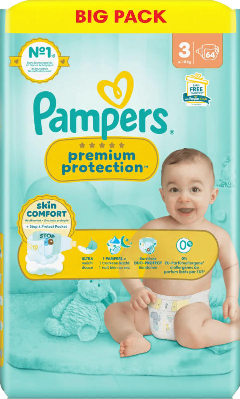 Pampers Windeln Premium Protection Gr.3 Midi (6-10 kg), Big Pack