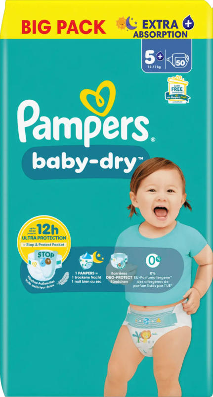 Pampers Windeln Baby Dry Gr. 5+ Junior Plus (12-17 kg), Big Pack