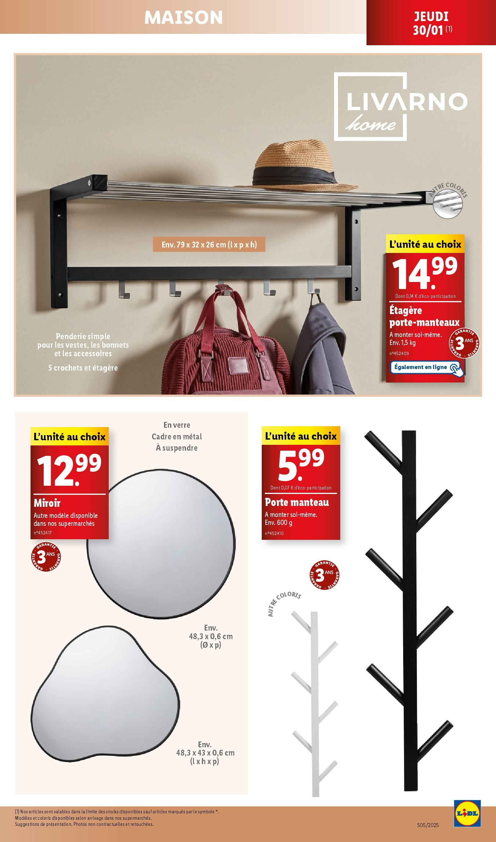 Catalogue LIDL du 28/01/2025 | Promo prospectus en ligne | Page: 57 | Produits: Étagère, Miroir, Manteau, Cadre