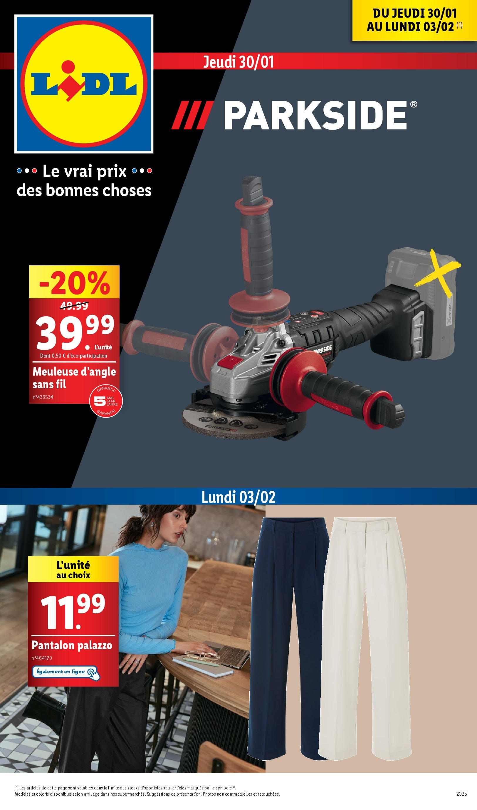 Ne manquez pas les réductions sur notre gamme Parkside ce jeudi 30 janvier! de la boutique LIDL valable du 29/01/2025 - Page numéro 1