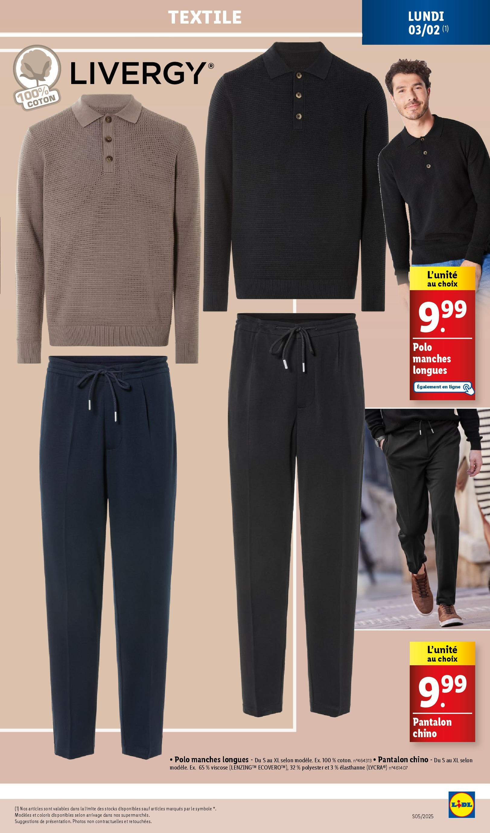 Catalogue LIDL du 28/01/2025 | Promo prospectus en ligne | Page: 65 | Produits: Polo, Coton, Pantalon