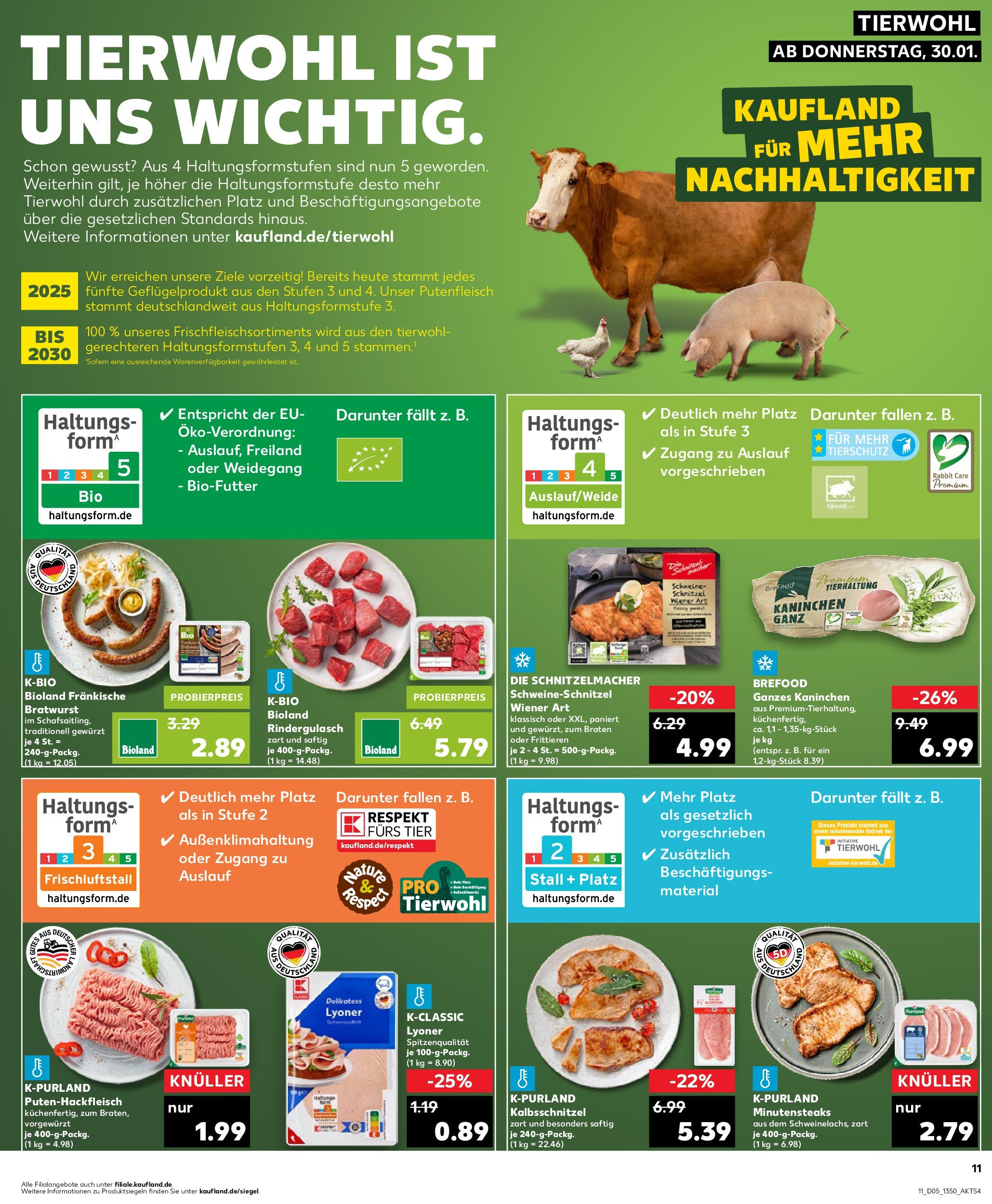 Kaufland - Arnsberg-Bruchhausen, Westring 10 (ab 30.01.2025) » Angebote Online zum Blättern | Seite: 11 | Produkte: Rindergulasch, Kaninchen, Bratwurst, Schnitzel