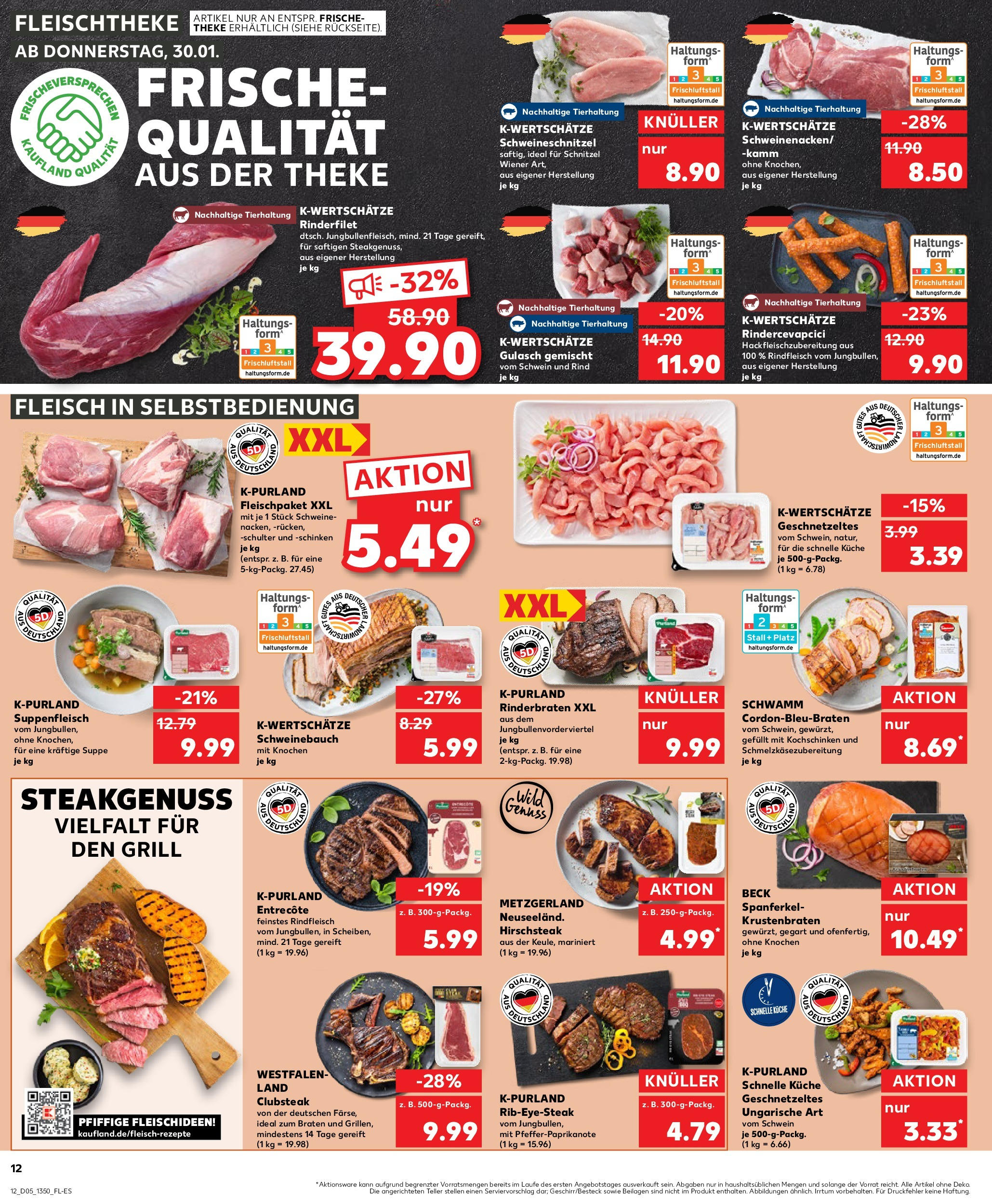 Kaufland - Arnsberg-Bruchhausen, Westring 10 (ab 30.01.2025) » Angebote Online zum Blättern | Seite: 12 | Produkte: Rinderfilet, Schweinebauch, Entrecote, Schnitzel