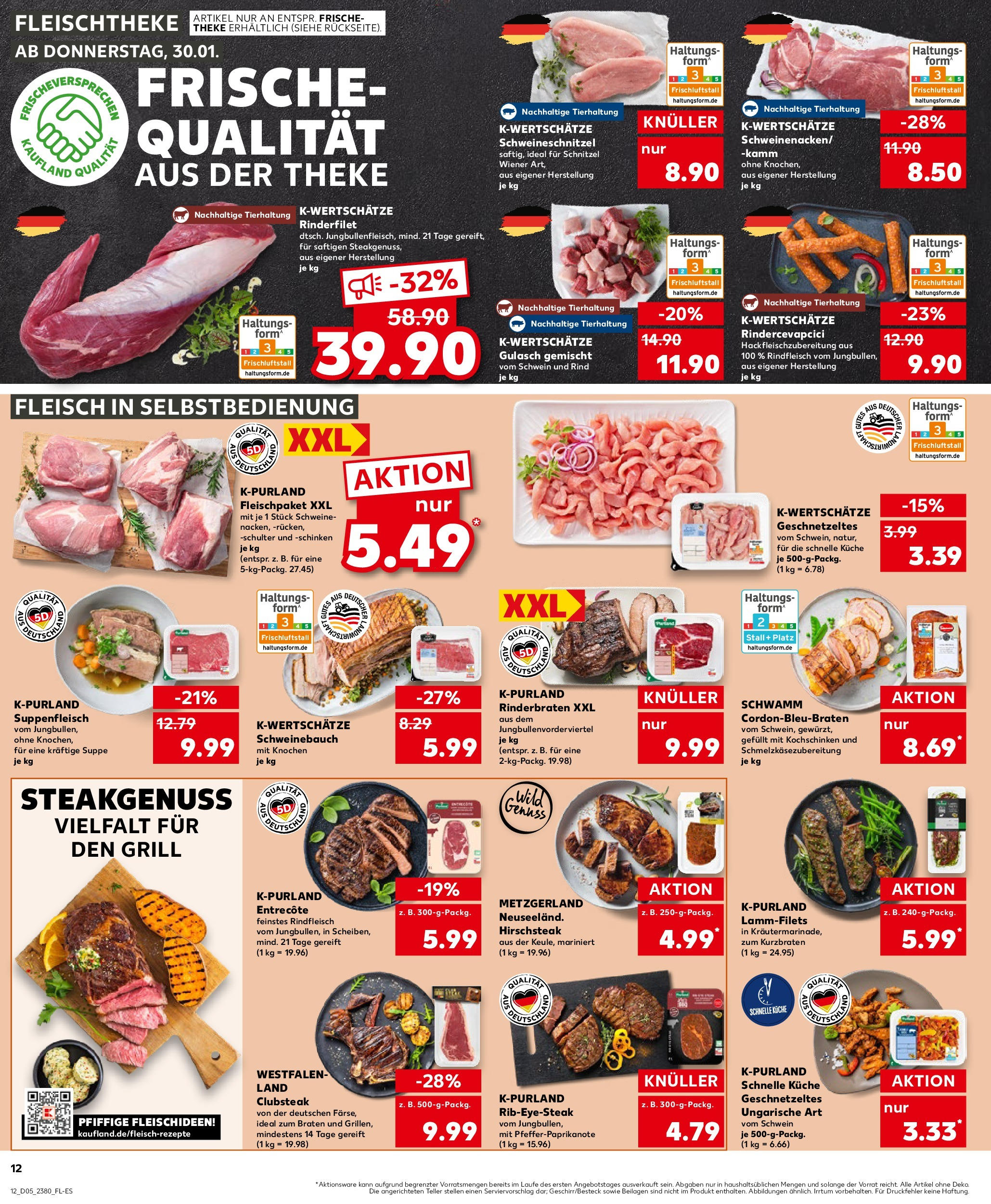 Kaufland - Wendlingen, Wertstraße 12 (ab 30.01.2025) » Angebote Online zum Blättern | Seite: 12 | Produkte: Rinderfilet, Schnitzel, Suppenfleisch, Fleisch