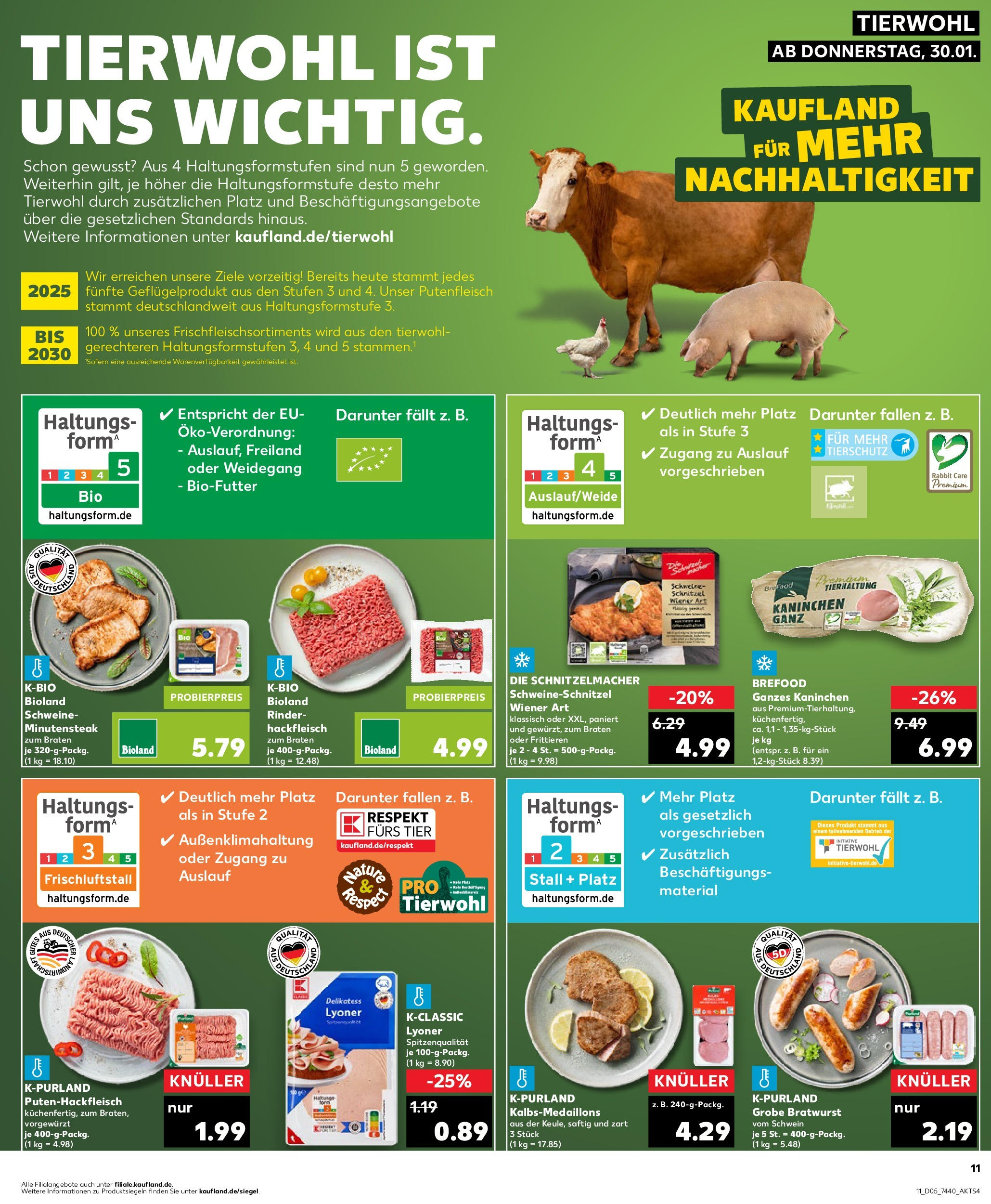 Kaufland - Korbach, Flechtdorfer Straße 5 (ab 30.01.2025) » Angebote Online zum Blättern | Seite: 11 | Produkte: Kaninchen, Bratwurst, Schnitzel, Hackfleisch