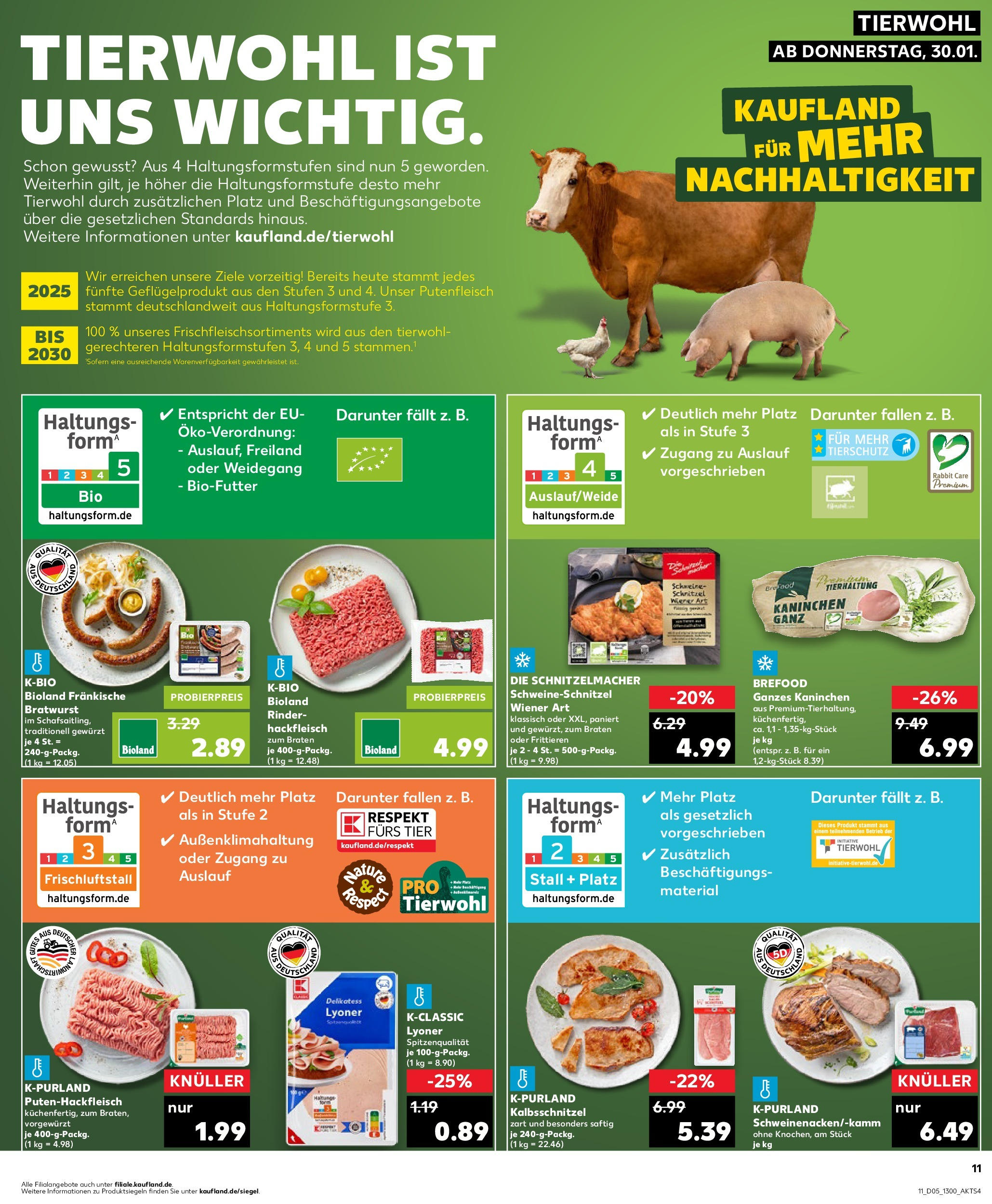 Kaufland - Ahaus, Andreasstraße 3-5 (ab 30.01.2025) » Angebote Online zum Blättern | Seite: 11 | Produkte: Kaninchen, Bratwurst, Schnitzel, Hackfleisch