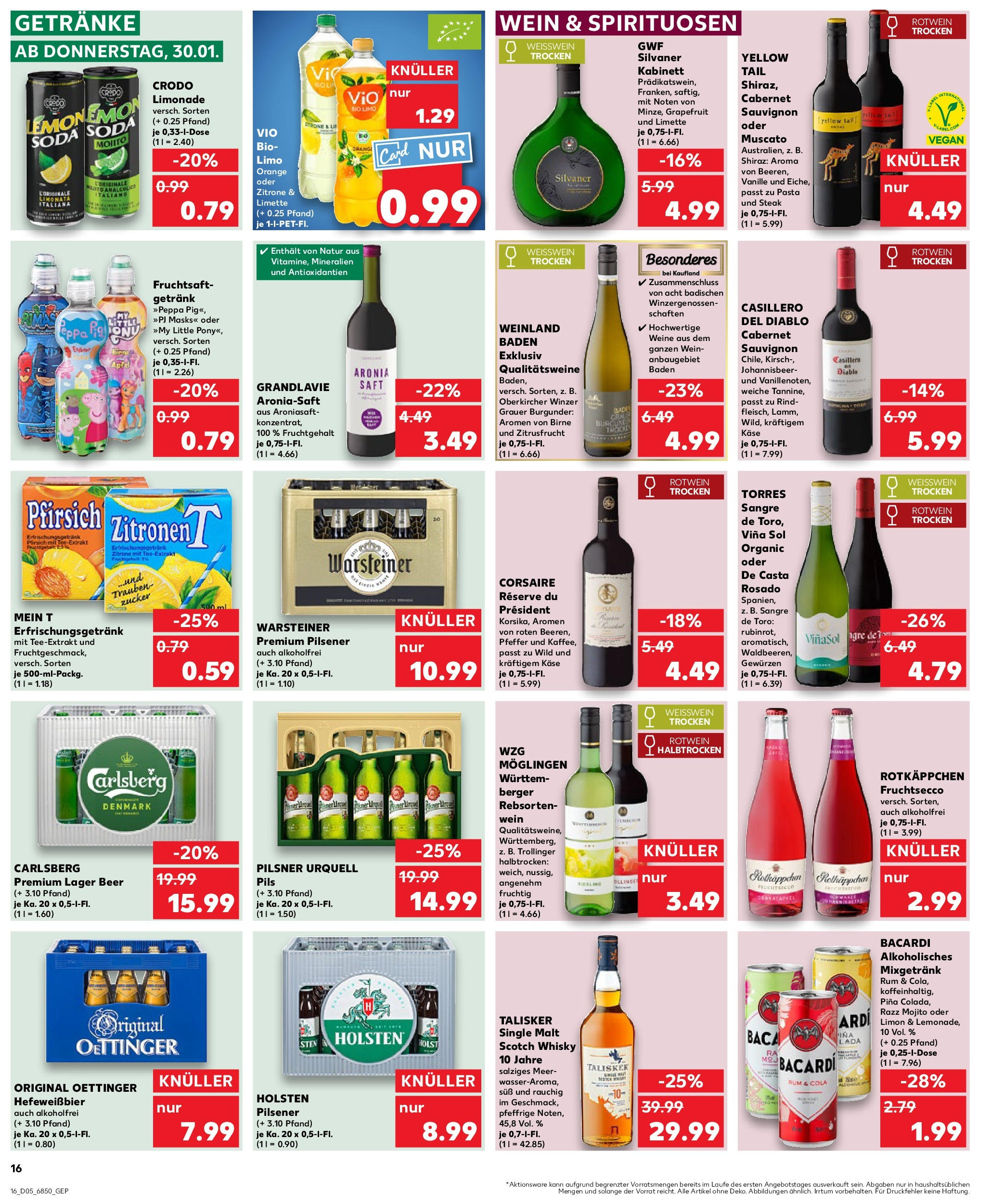 Kaufland - Neustadt an der Donau, Gewerbepark 48 (ab 30.01.2025) » Angebote Online zum Blättern | Seite: 16 | Produkte: Trauben, Rotwein trocken, Fruchtsecco, Zitronen