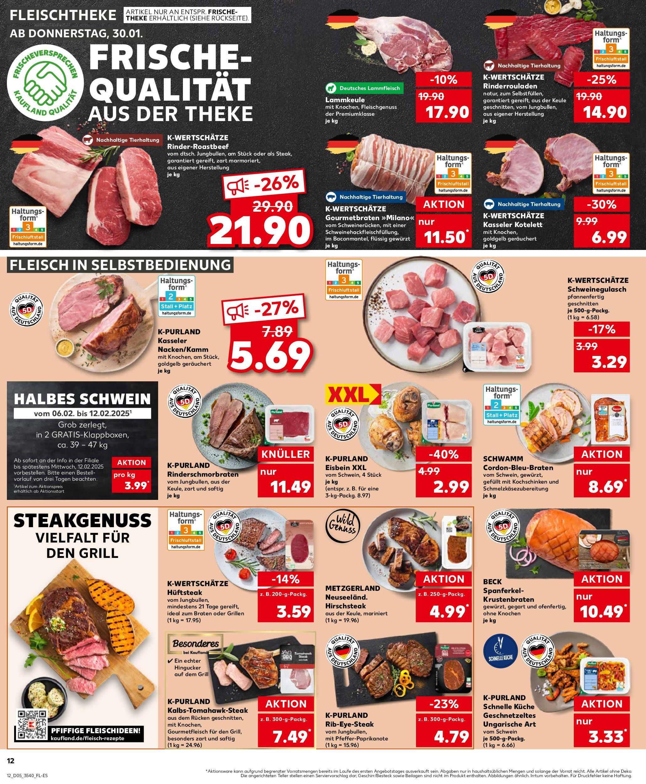 Kaufland - Oschersleben, Lüneburger Straße 1 (ab 30.01.2025) » Angebote Online zum Blättern | Seite: 12 | Produkte: Rinderrouladen, Schweinegulasch, Theke, Krustenbraten