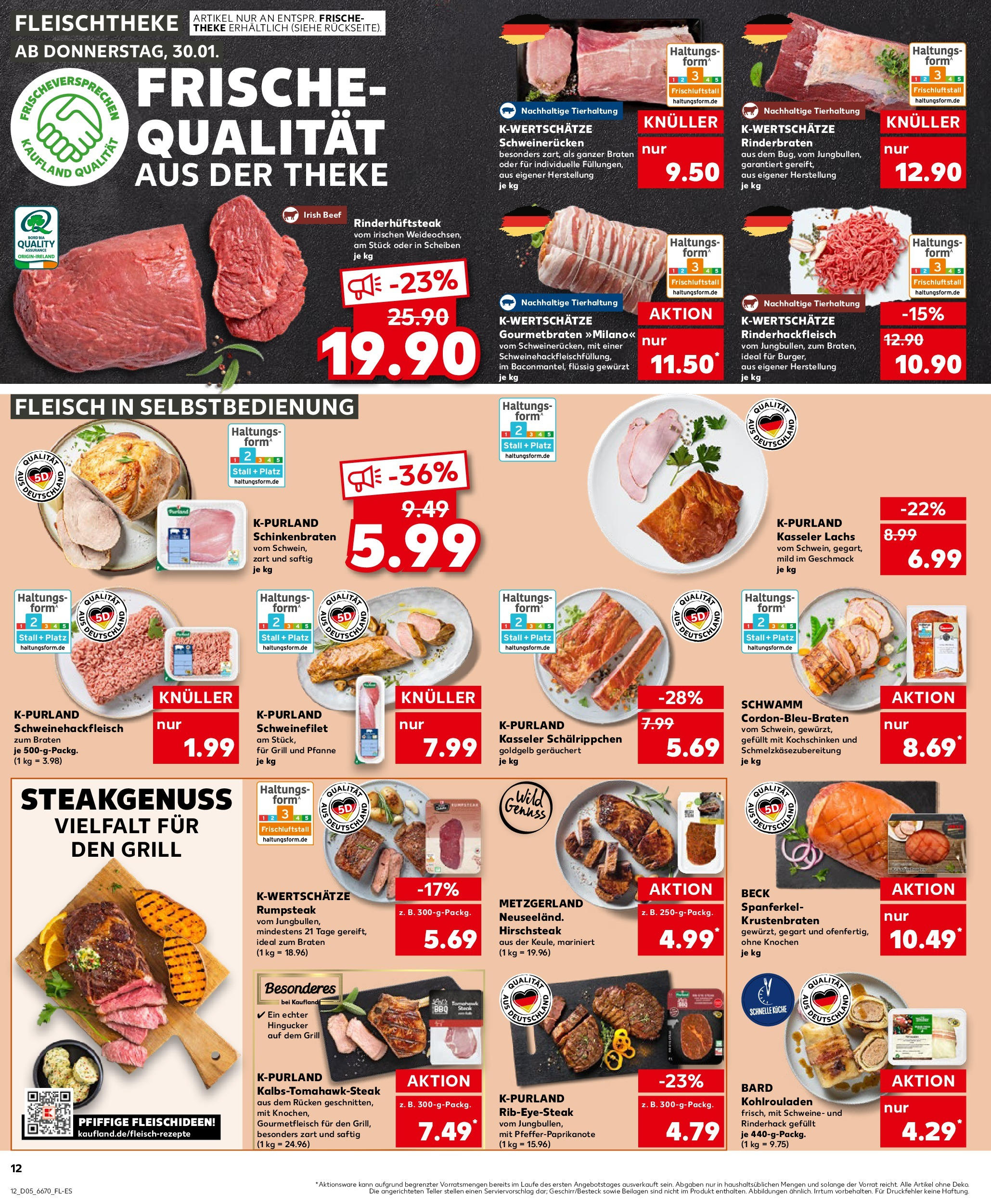 Kaufland - Monheim am Rhein, Friedrichstraße 20 (ab 30.01.2025) » Angebote Online zum Blättern | Seite: 12 | Produkte: Rinderbraten, Rumpsteak, Krustenbraten, Schweinerucken