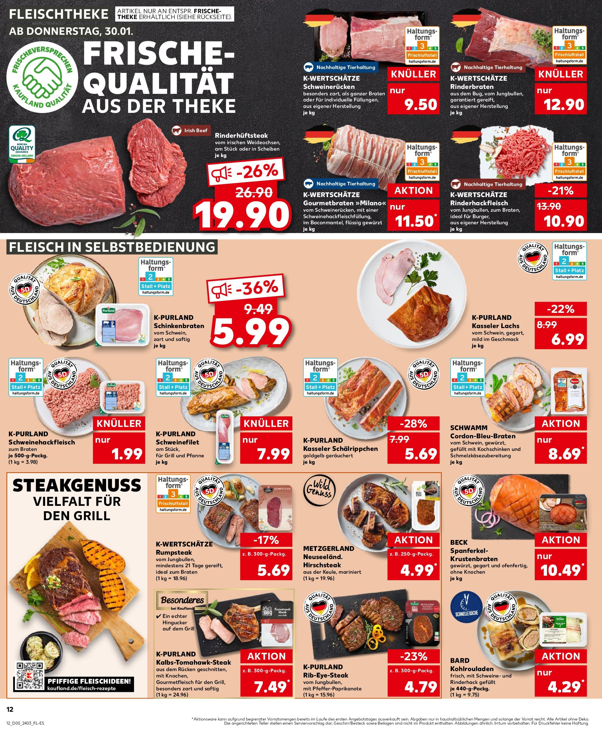 Kaufland - Gägelow, Marktstraße 1 (ab 30.01.2025) » Angebote Online zum Blättern | Seite: 12 | Produkte: Rinderbraten, Rumpsteak, Krustenbraten, Fleisch