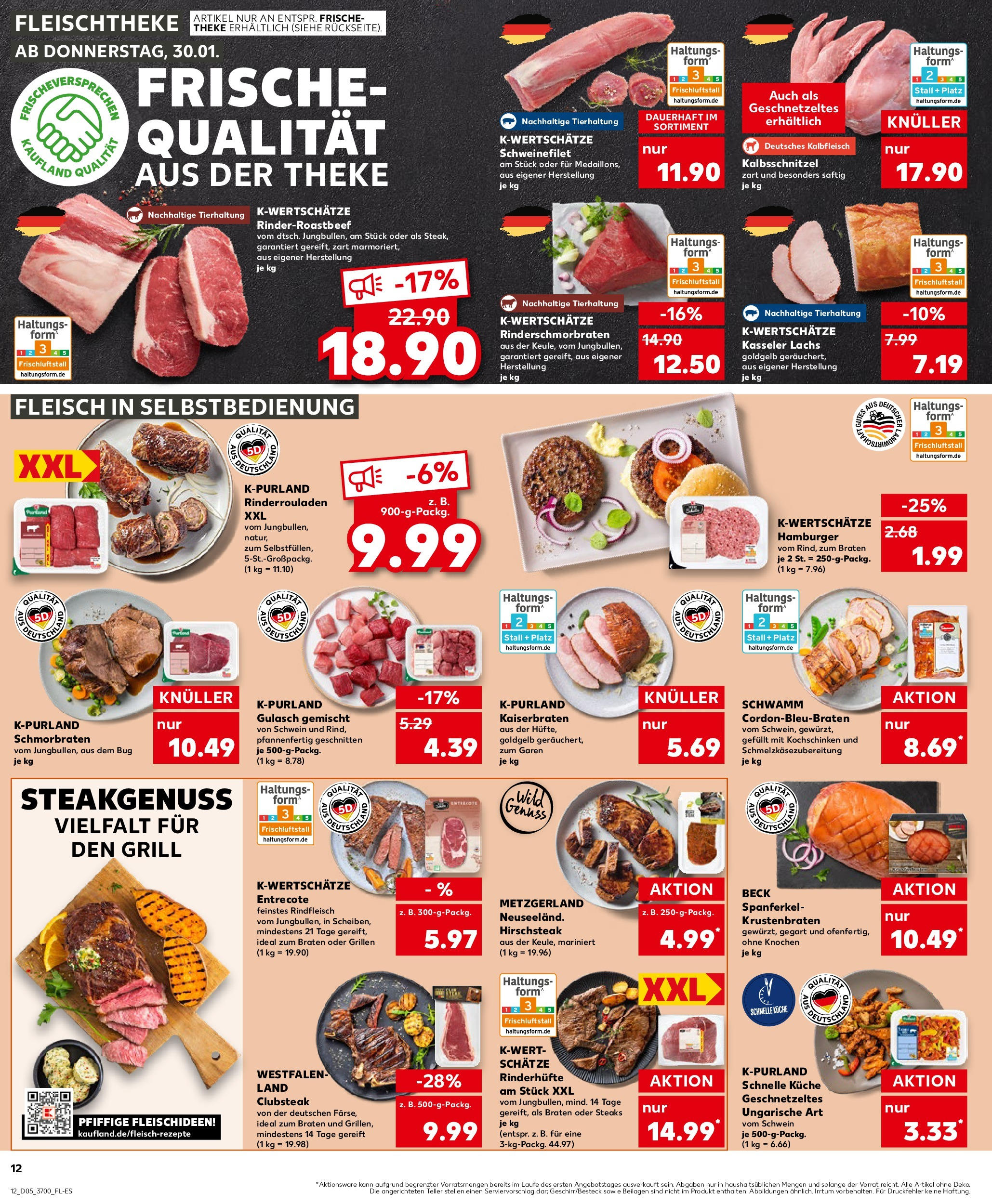 Kaufland - Bentwisch, Hansestraße 37 (ab 30.01.2025) » Angebote Online zum Blättern | Seite: 12 | Produkte: Rinderrouladen, Küche, Schweinefilet, Rindfleisch