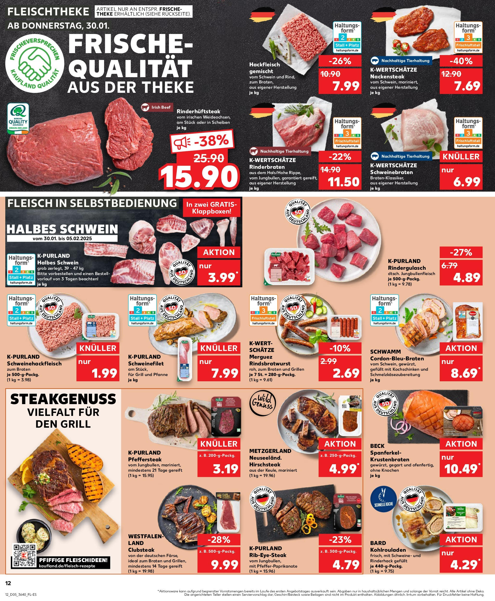 Kaufland - Chemnitz, Chemnitzer Straße 65 (ab 30.01.2025) » Angebote Online zum Blättern | Seite: 12 | Produkte: Rinderbraten, Rindergulasch, Fleisch, Hackfleisch