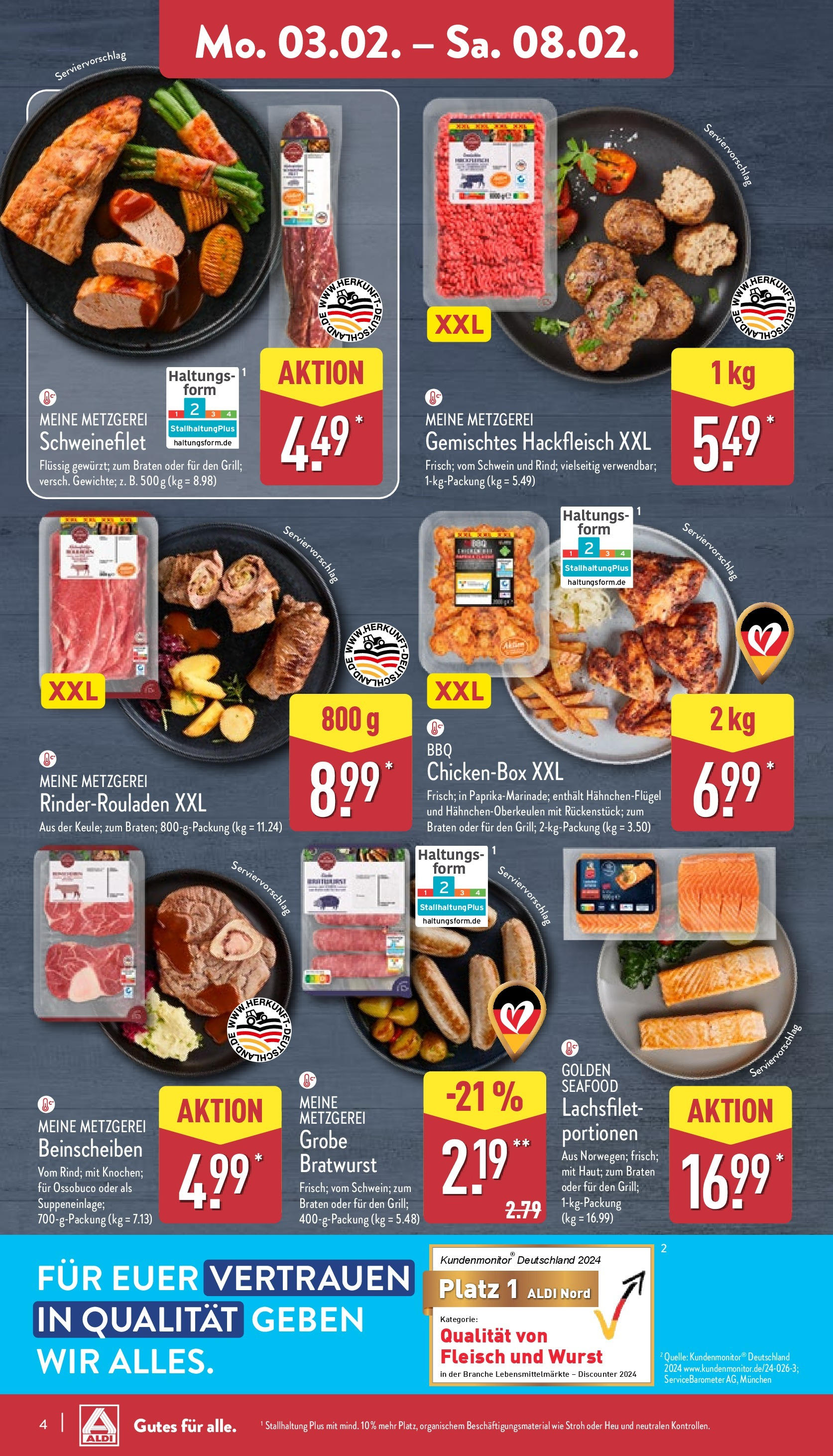 Aldi - ALDI Nord: Wochenangebote (ab 02.02.2025) » Angebote Online | Seite: 4 | Produkte: Schweinefilet, Wurst, Fleisch, Hackfleisch