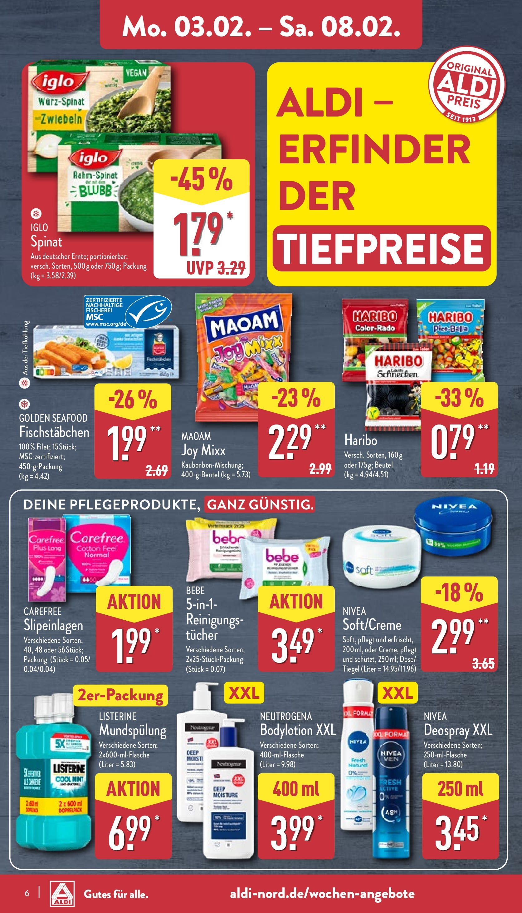 Aldi - ALDI Nord: Wochenangebote (ab 02.02.2025) » Angebote Online | Seite: 6 | Produkte: Haribo, Iglo, Fischstabchen, Deospray