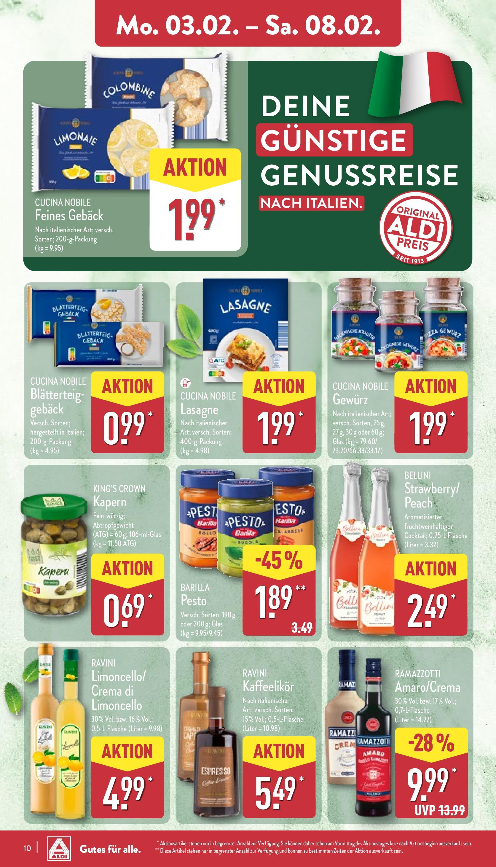 Aldi - ALDI Nord: Wochenangebote (ab 02.02.2025) » Angebote Online | Seite: 10 | Produkte: Barilla, Rucola, Limoncello, Ramazzotti