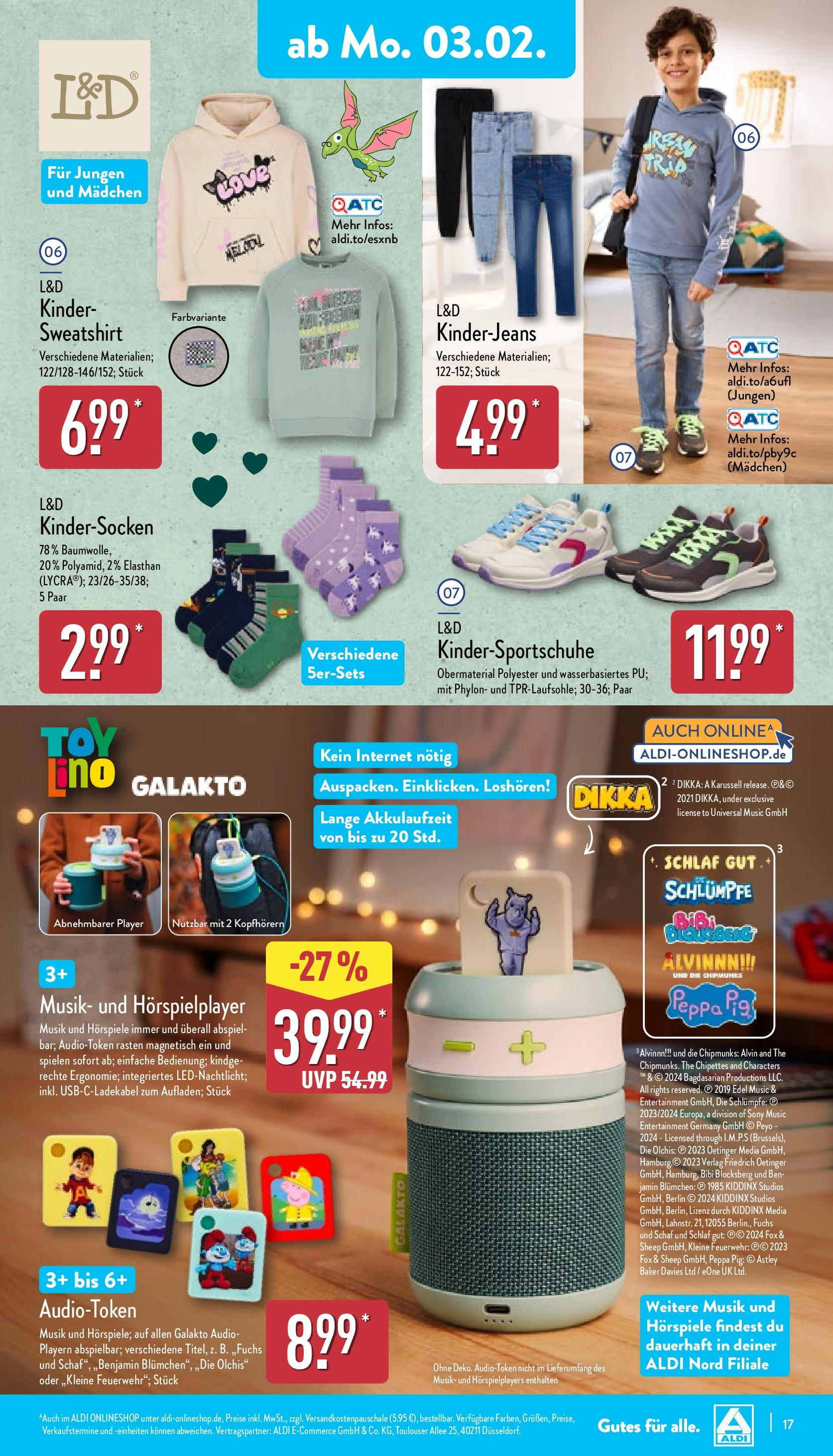 Aldi - ALDI Nord: Wochenangebote (ab 02.02.2025) » Angebote Online | Seite: 17 | Produkte: Sony, Sweatshirt, Audio, Player