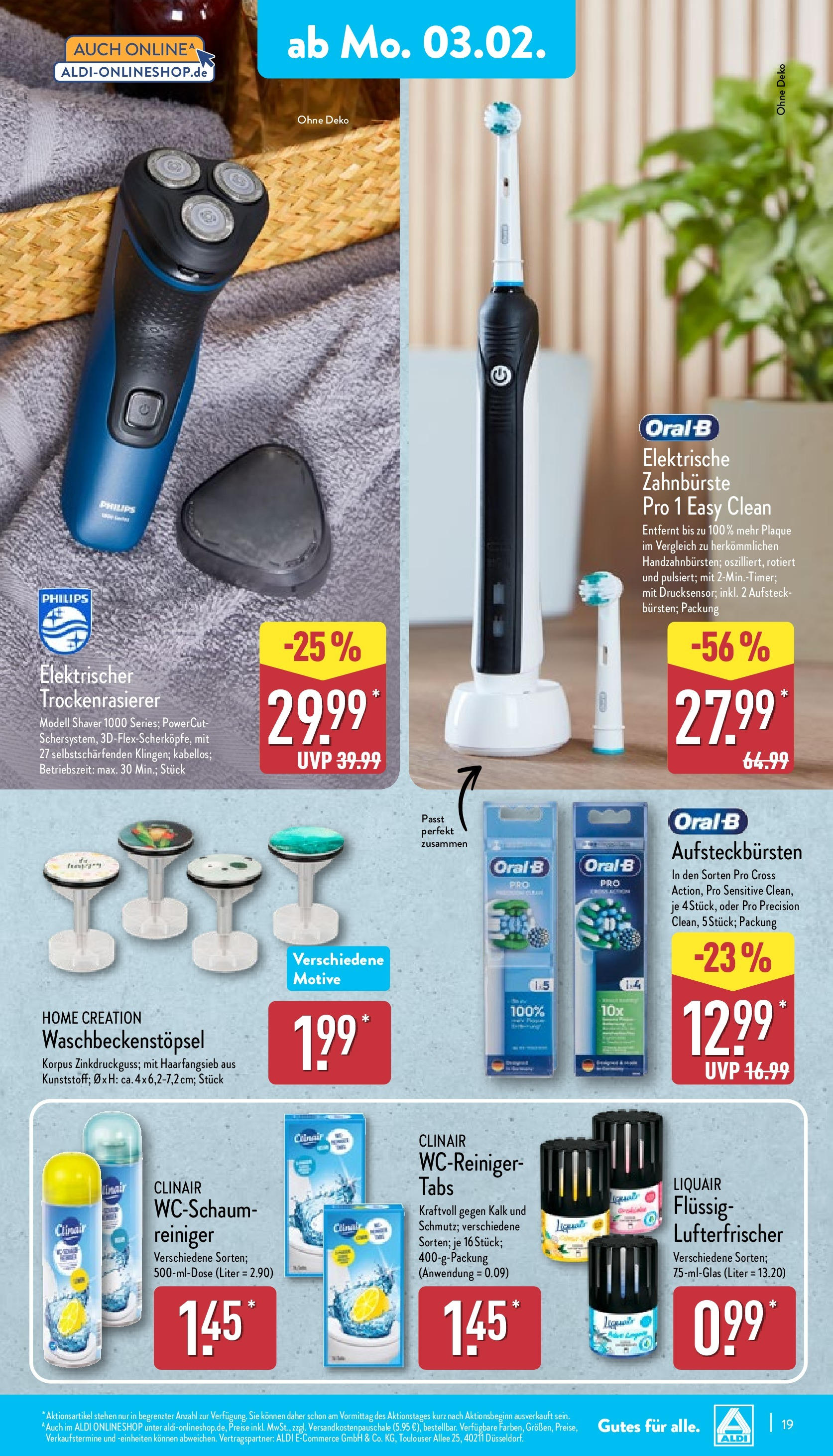 Aldi - ALDI Nord: Wochenangebote (ab 02.02.2025) » Angebote Online | Seite: 19 | Produkte: Philips, Elektrische zahnbürste, Zahnbürste, Home creation