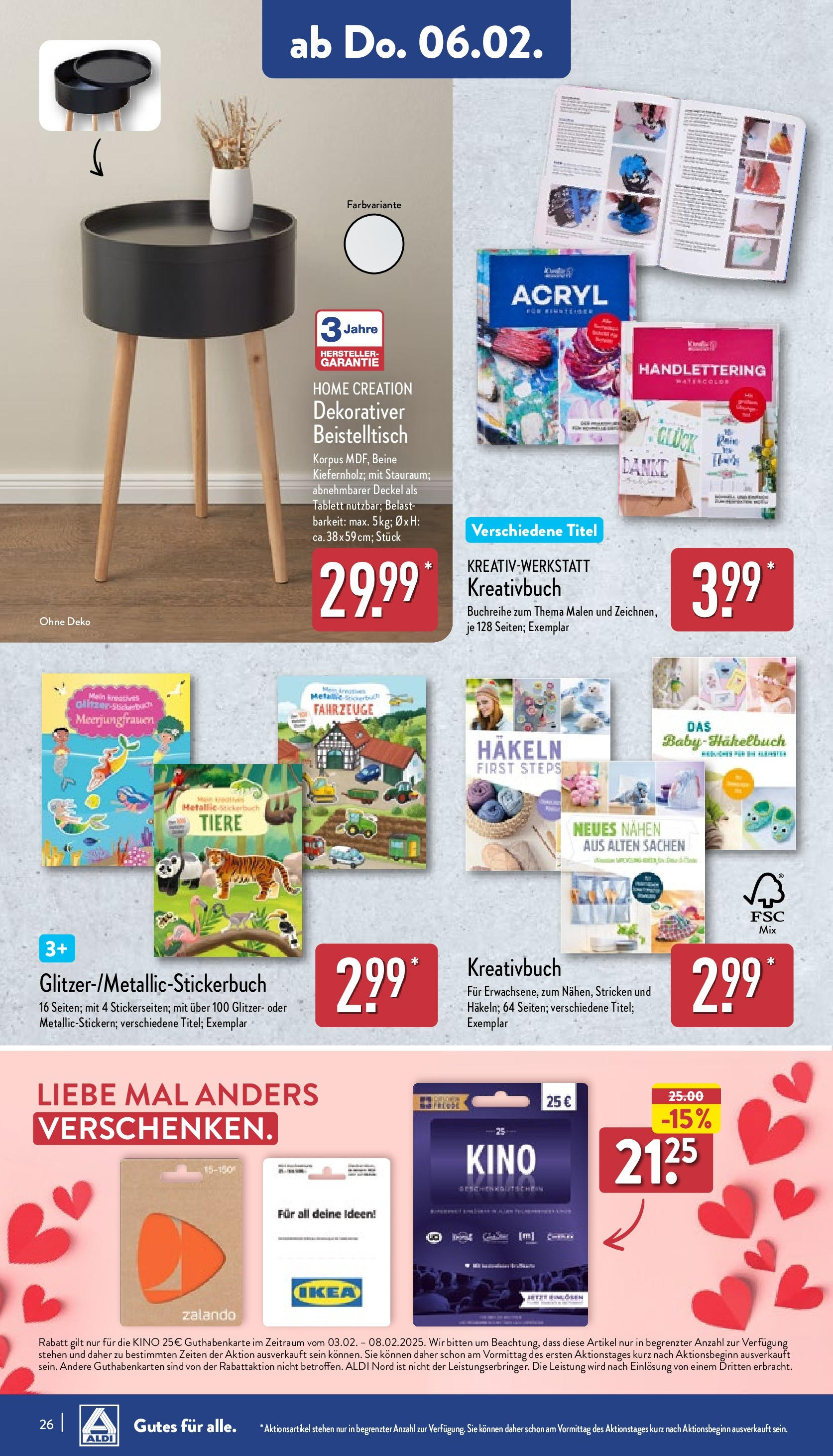 Aldi - ALDI Nord: Wochenangebote (ab 02.02.2025) » Angebote Online | Seite: 26 | Produkte: Beistelltisch, Home creation