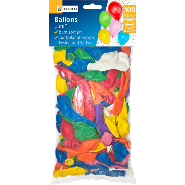 HEKU Luftballons Uni 100 Stück mehrere Farben