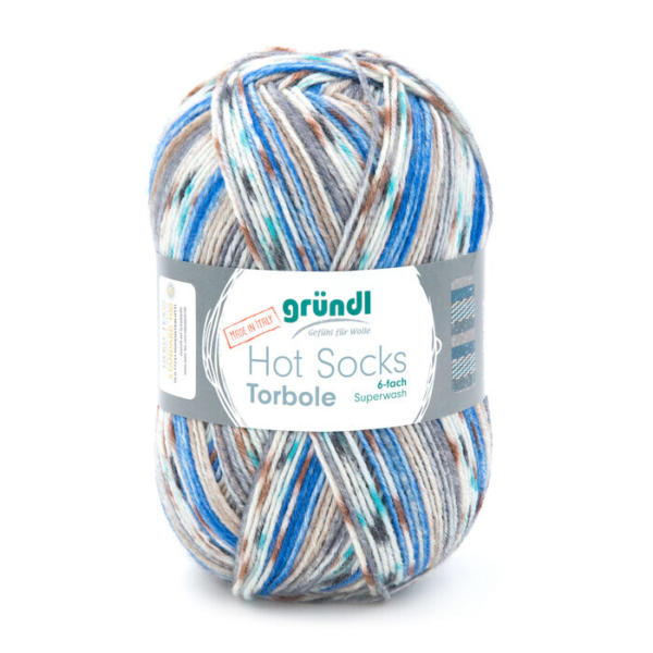 GRÜNDL Wolle Hot Socks Torbole 6-fach 150g blau/braun/grau