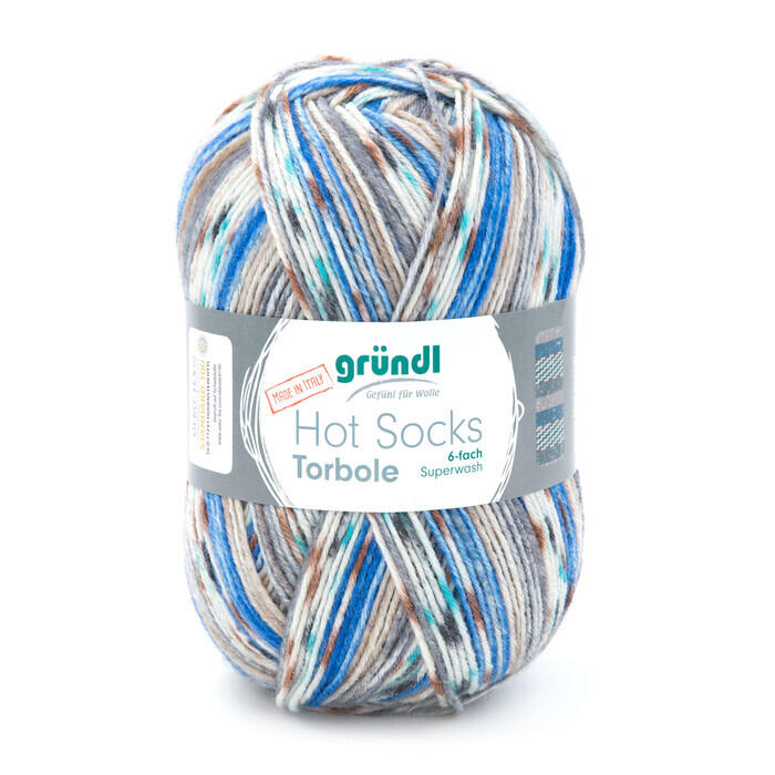 GRÃoNDL Wolle Hot Socks Torbole 6-fach 150g blau/braun/grau