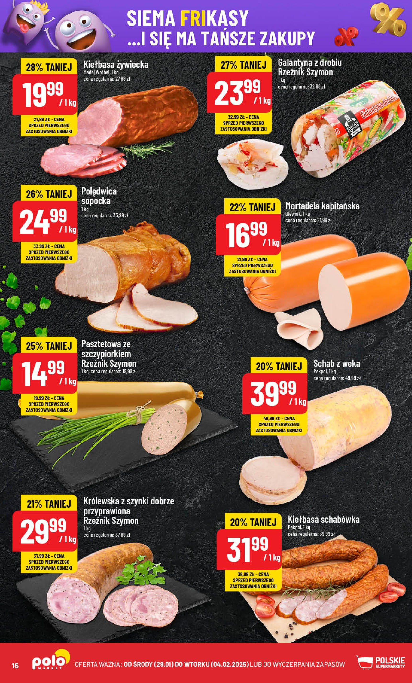 POLOmarket gazetka od jutra (29.01.2025) - Nowa PDF | Strona: 16 | Produkty: Kiełbasa, Mortadela, Schab