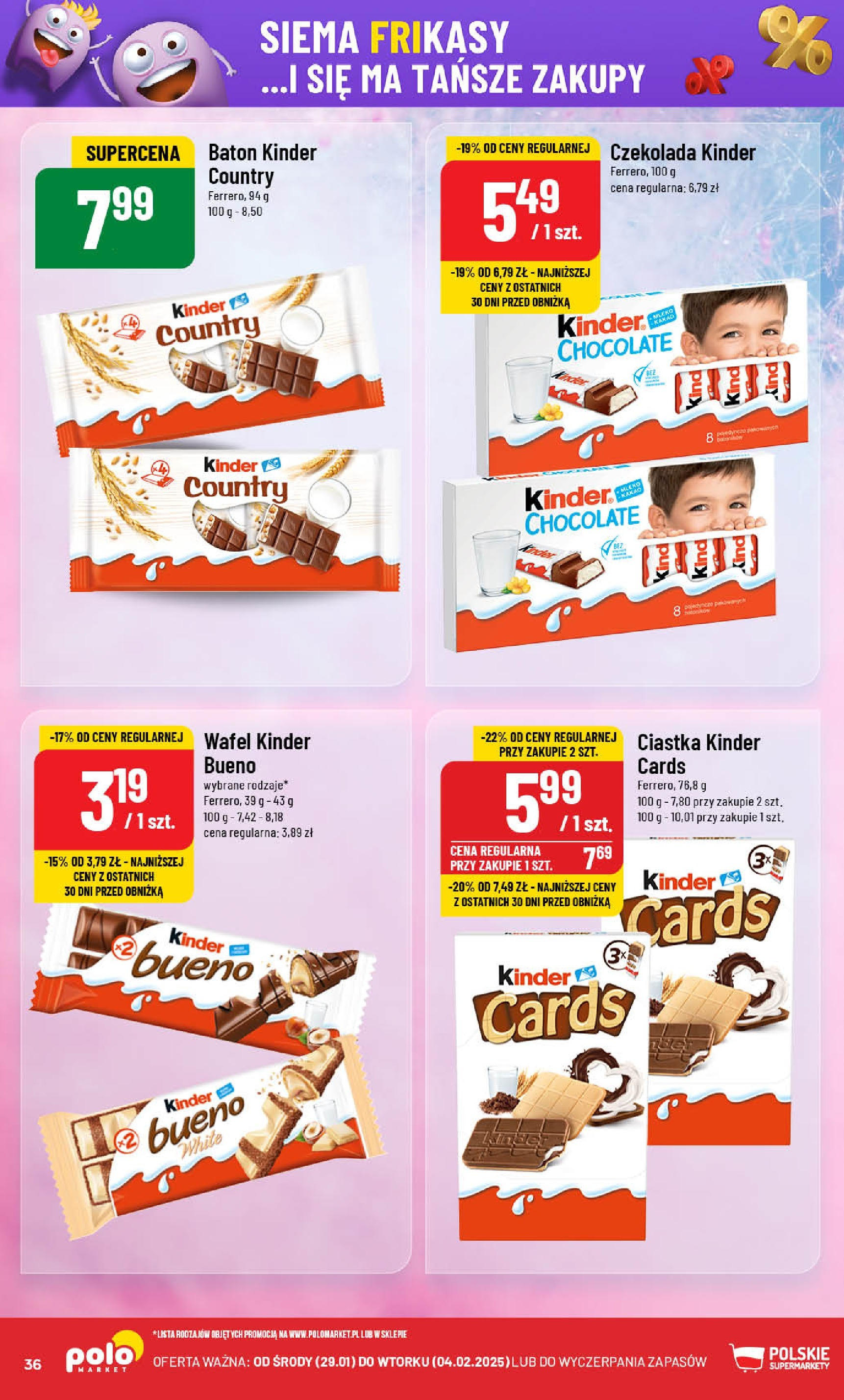 POLOmarket gazetka od jutra (29.01.2025) - Nowa PDF | Strona: 36 | Produkty: Kinder Bueno, Baton, Czekolada, Ciastka