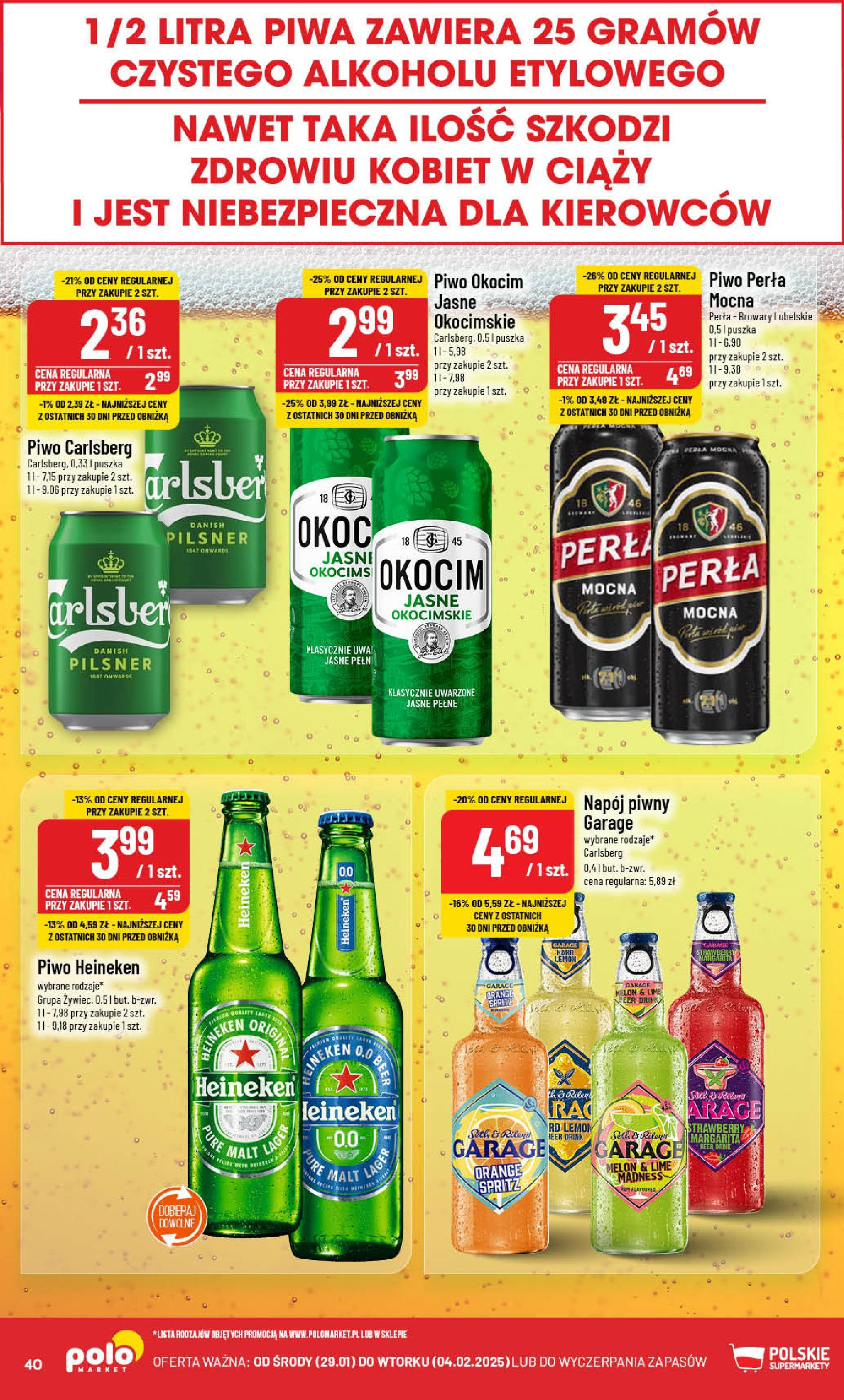 POLOmarket gazetka od jutra (29.01.2025) - Nowa PDF | Strona: 40 | Produkty: Piwo perła, Piwo Carlsberg, Piwo, Heineken