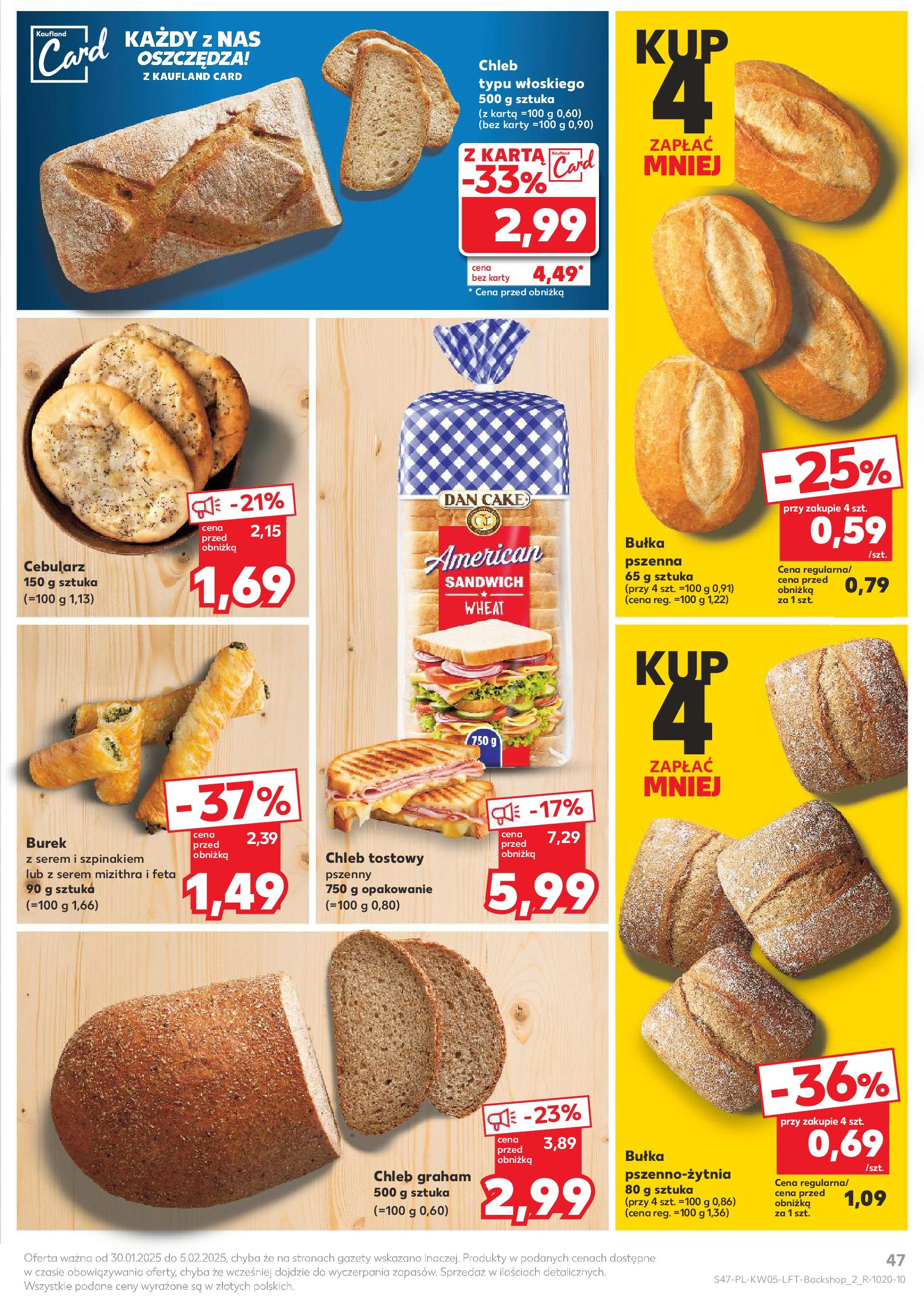 Kaufland - Kaufland Food_ważna do 05.02 od 31.01.2025 - od jutra PDF | Strona: 47 | Produkty: Karta, Chleb tostowy, Sandwich, Chleb