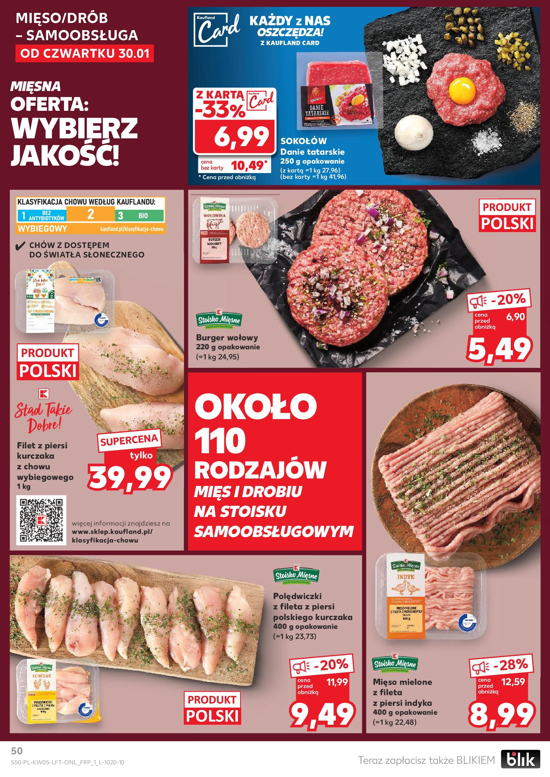 Kaufland - Kaufland Food_ważna do 05.02 od 31.01.2025 - od jutra PDF | Strona: 50 | Produkty: Karta, Burger wołowy, Mięso, Mięso mielone