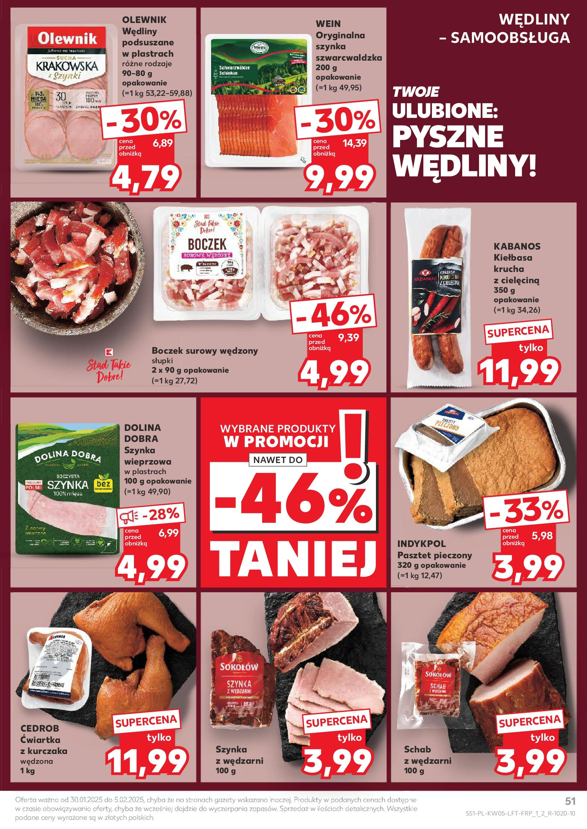 Kaufland - Kaufland Food_ważna do 05.02 od 31.01.2025 - od jutra PDF | Strona: 51 | Produkty: Schab, Szynka wieprzowa, Szynka, Boczek surowy