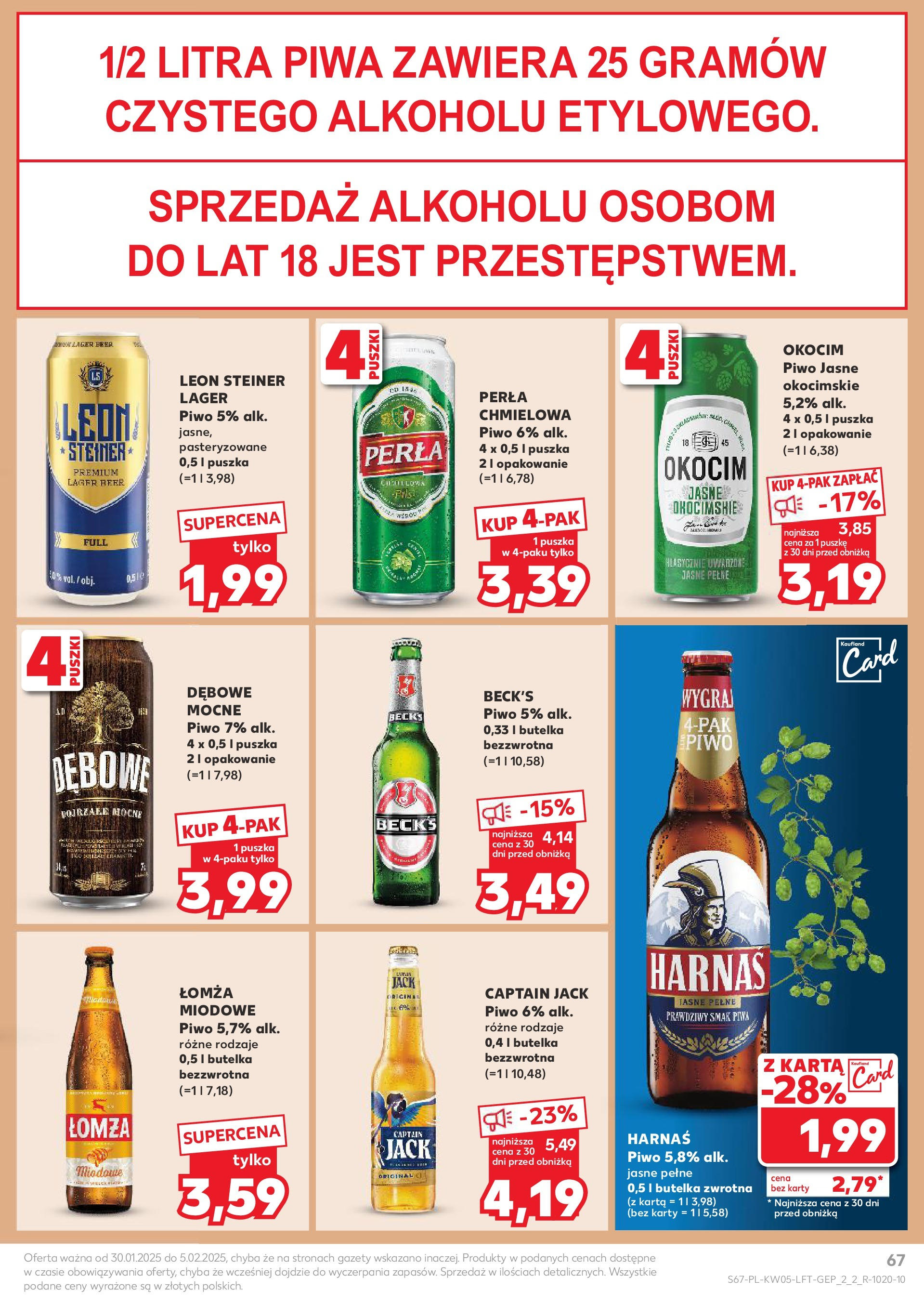 Kaufland - Kaufland Food_ważna do 05.02 od 31.01.2025 - od jutra PDF | Strona: 67 | Produkty: Karta, Harnaś, Piwo