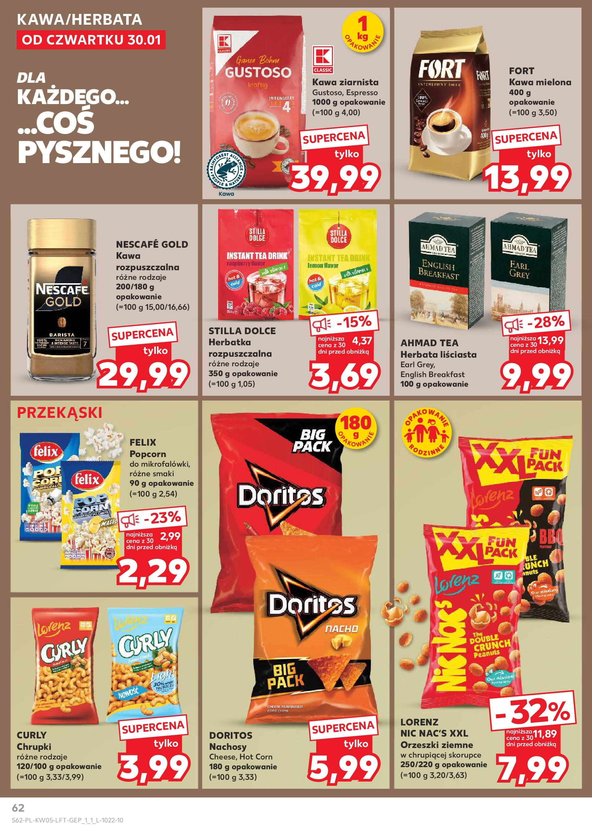 Kaufland - Kaufland Food_ważna do 05.02 od 31.01.2025 - od jutra PDF | Strona: 62 | Produkty: Herbata liściasta, Chrupki, Doritos, Kawa