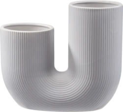 keine Marke Vase aus Keramik, U-Form, gerillt, eisblau (7x21 cm)