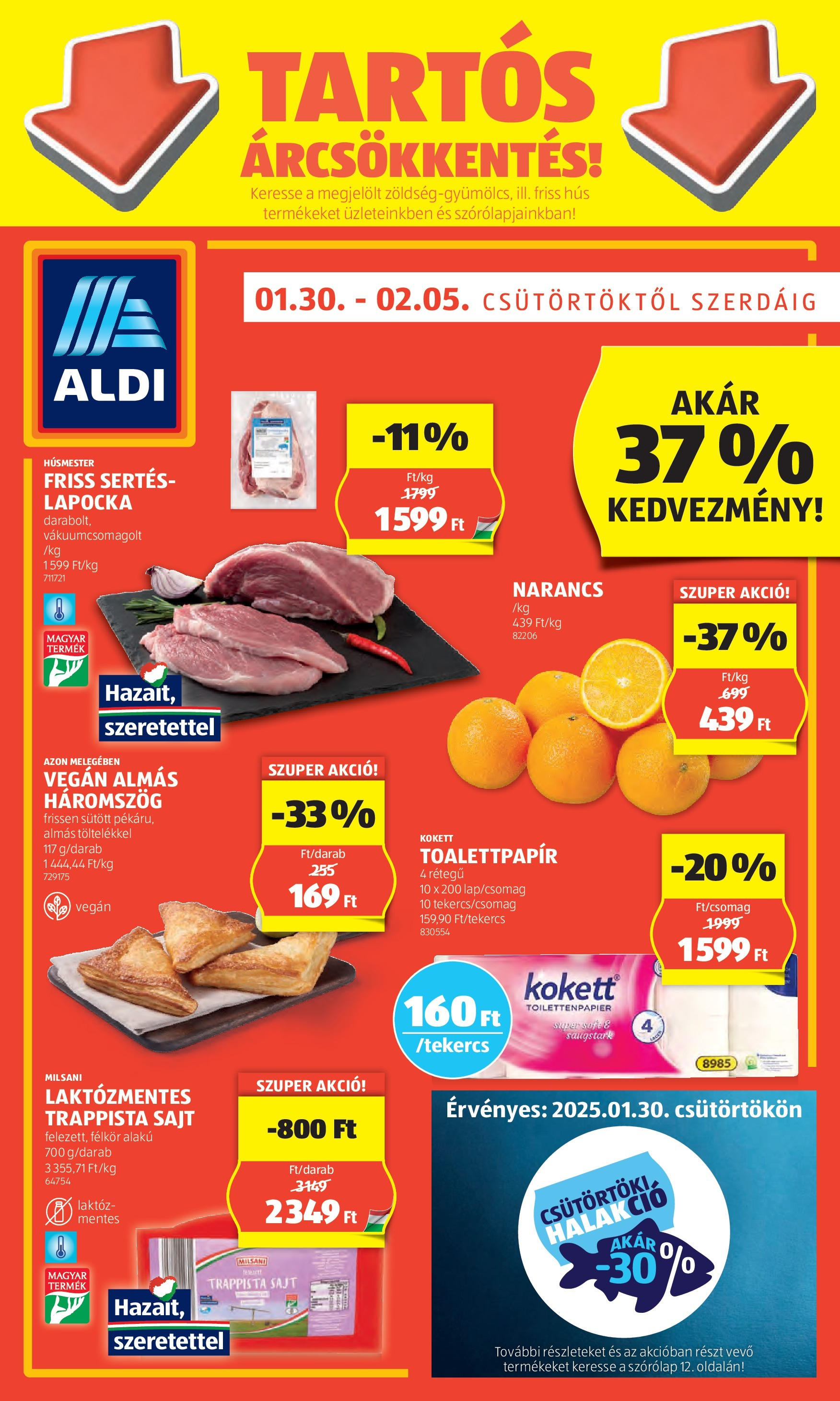 Aldi - Aldi újság érvényessége 2025.02.05.-iG - 2025.01.29. -tól/töl > akció, lapozható szórólap 🛍️ | Oldal: 1 | Termékek: Sajt, Narancs, Vegán, Trappista sajt