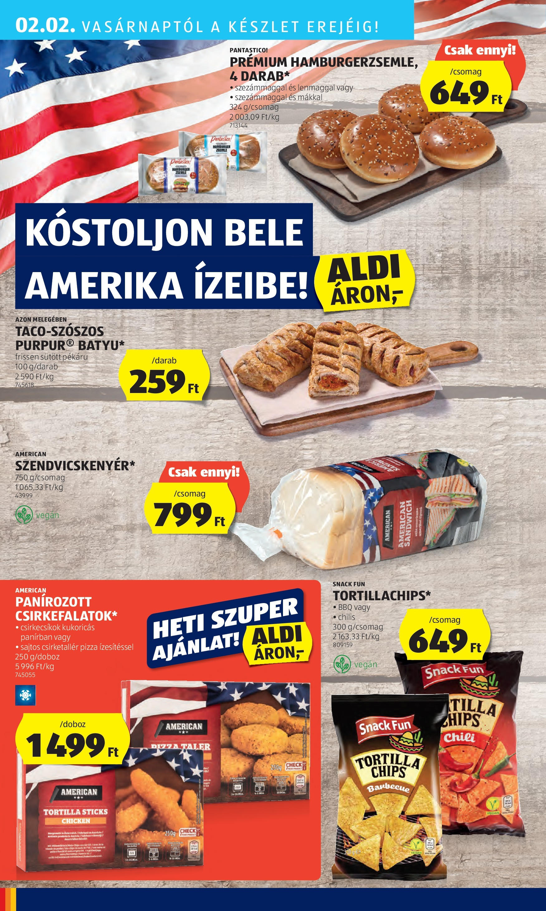 Aldi - Aldi újság érvényessége 2025.02.05.-iG - 2025.01.29. -tól/töl > akció, lapozható szórólap 🛍️ | Oldal: 38 | Termékek: Chili, Hamburger zsemle, Tortilla, Vegán