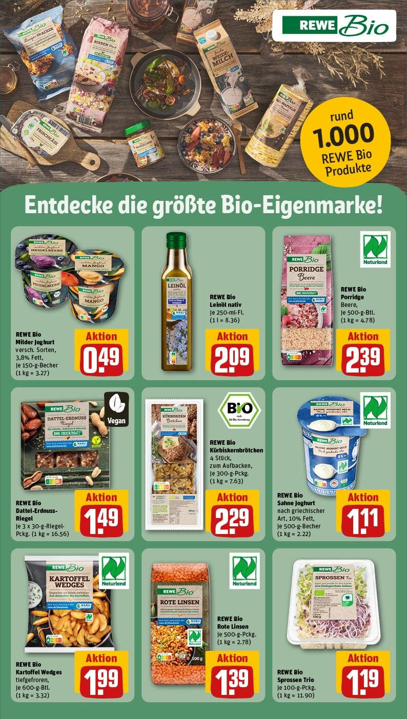 Rewe - Rewe: Wochenangebote (ab 02.02.2025) zum Blättern » Angebote | Seite: 15 | Produkte: Milch, Leinöl, Mango, Sahne