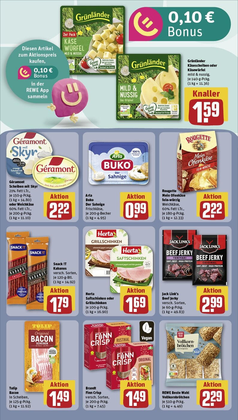 Rewe - Büdingen, Bahnhofstraße 50 (ab 03.02.2025) zum Blättern » Angebote | Seite: 12 | Produkte: Geramont, Käse, Skyr, Grunlander