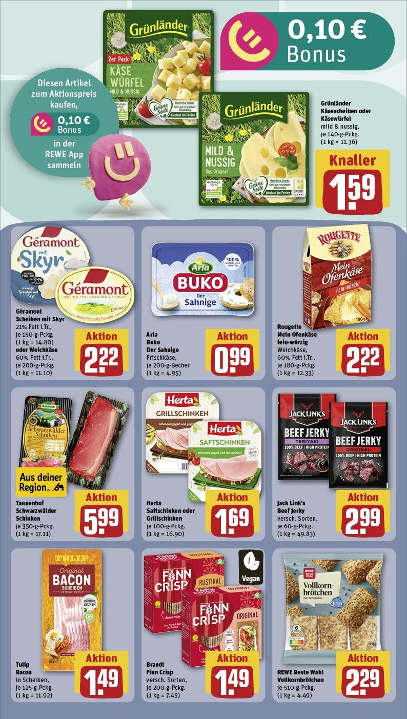 Rewe - Sulzfeld, Hauptstraße 1 (ab 03.02.2025) zum Blättern » Angebote | Seite: 12 | Produkte: Geramont, Käse, Grunlander, Schinken