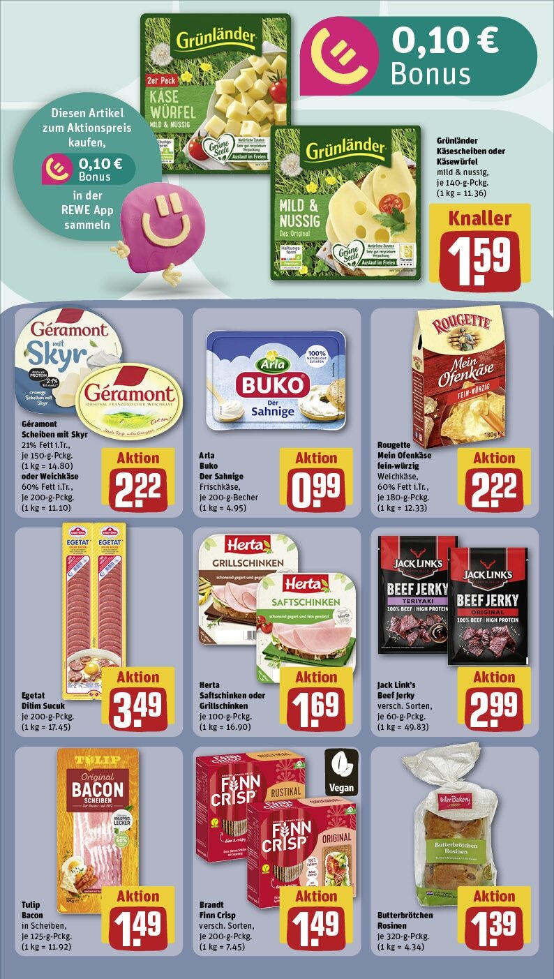 Rewe - Morbach, Bremer Wiese 2 (ab 03.02.2025) zum Blättern » Angebote | Seite: 12 | Produkte: Geramont, Käse, Rosinen, Grunlander